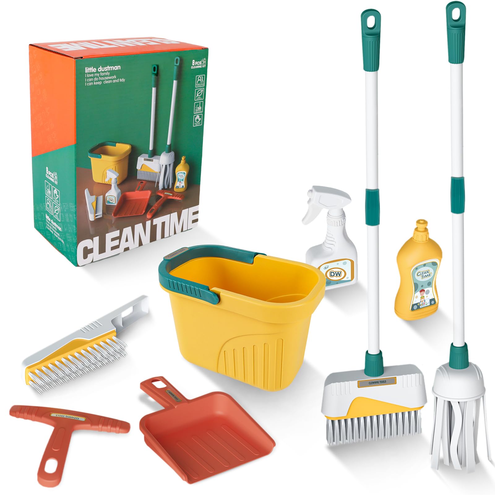 deAO Kids Cleaning Set 8pcs - Pretend Play Toy for Toddlers | Home Cleaning Fun