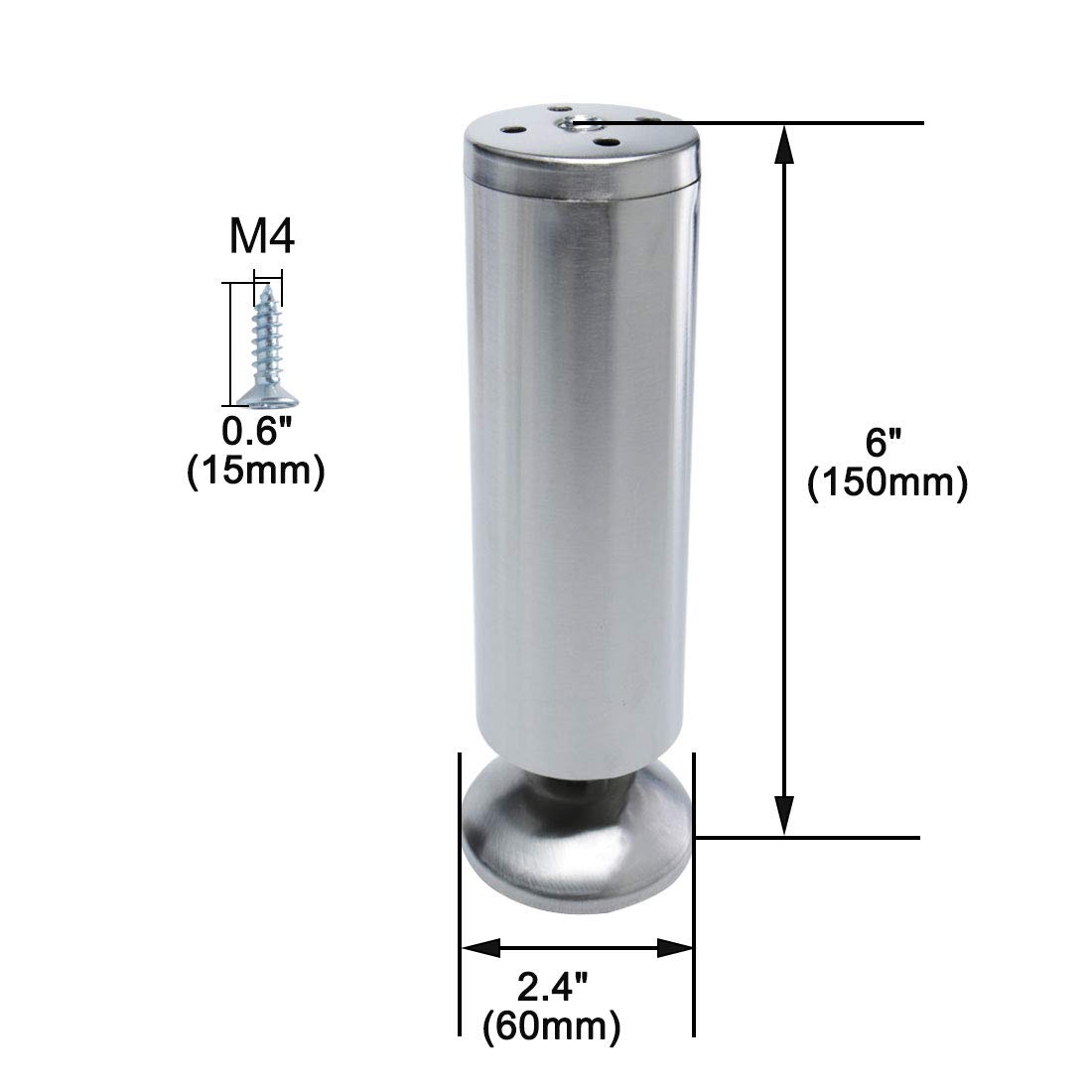 uxcell 6 Inch Adjustable Stainless Steel Furniture Legs - Replacement Height Feet for Tables, Dressers & TV Stands (Set of 4) - Perfect for Leveling & Stabilizing Furniture on Uneven Floors