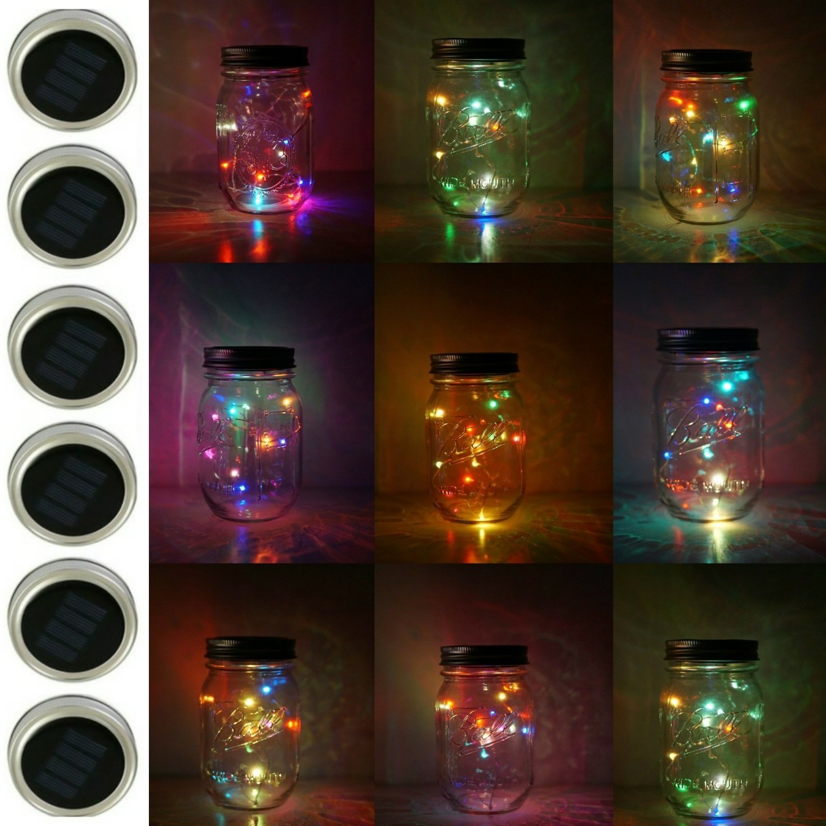 6 Pack Solar LED Mason Jar Lights - 10 Colorful Flickering Fairy String Lights with Lids for Regular Mouth Jars | Perfect for Garden, Deck, Patio, Wedding & Party Decorations | Weatherproof Outdoor & Indoor Decorative Lighting