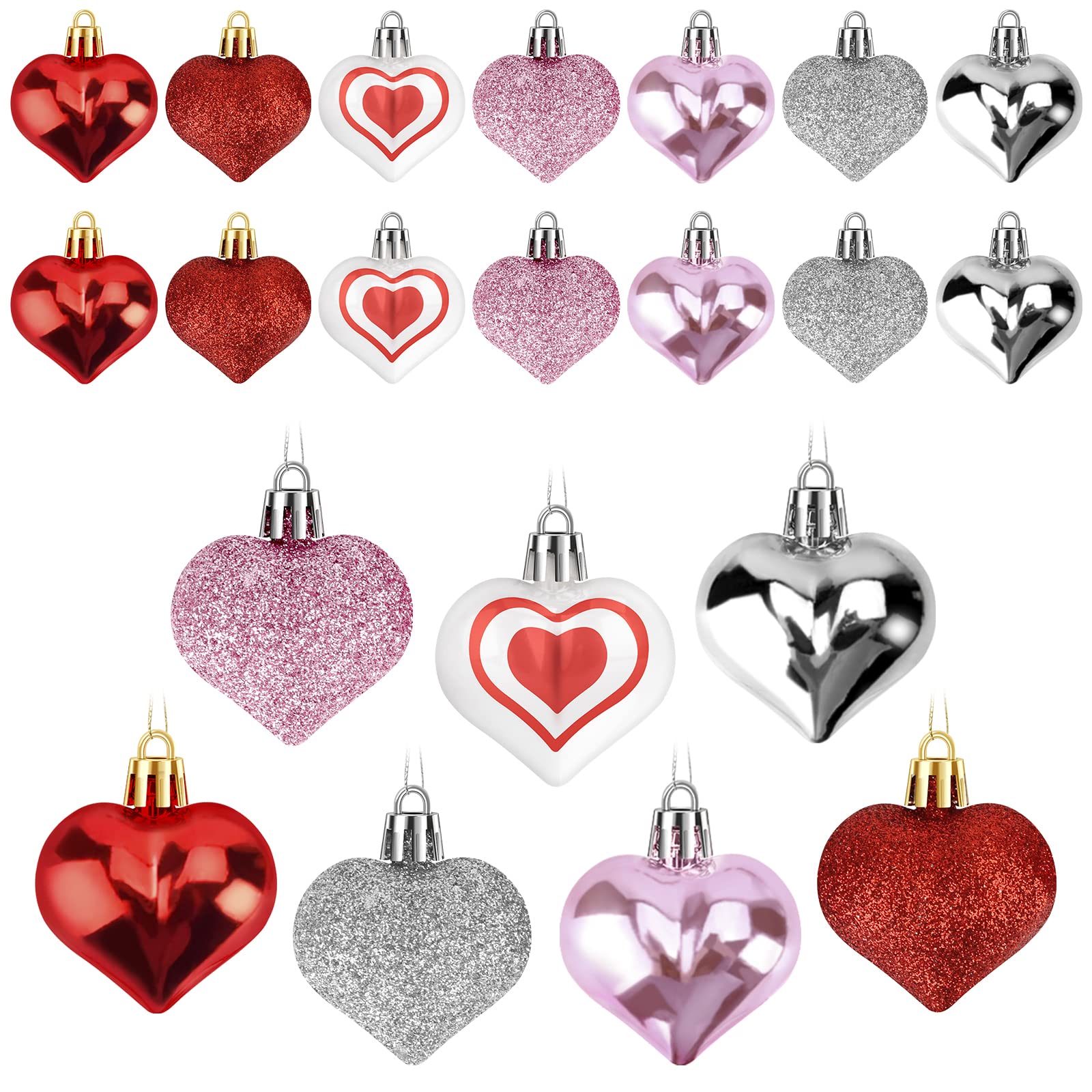30 Pcs Valentine's Day Heart Ornaments - 7 Styles Romantic Tree & Home Decor for Couples, Weddings, Parties & Festive Celebrations