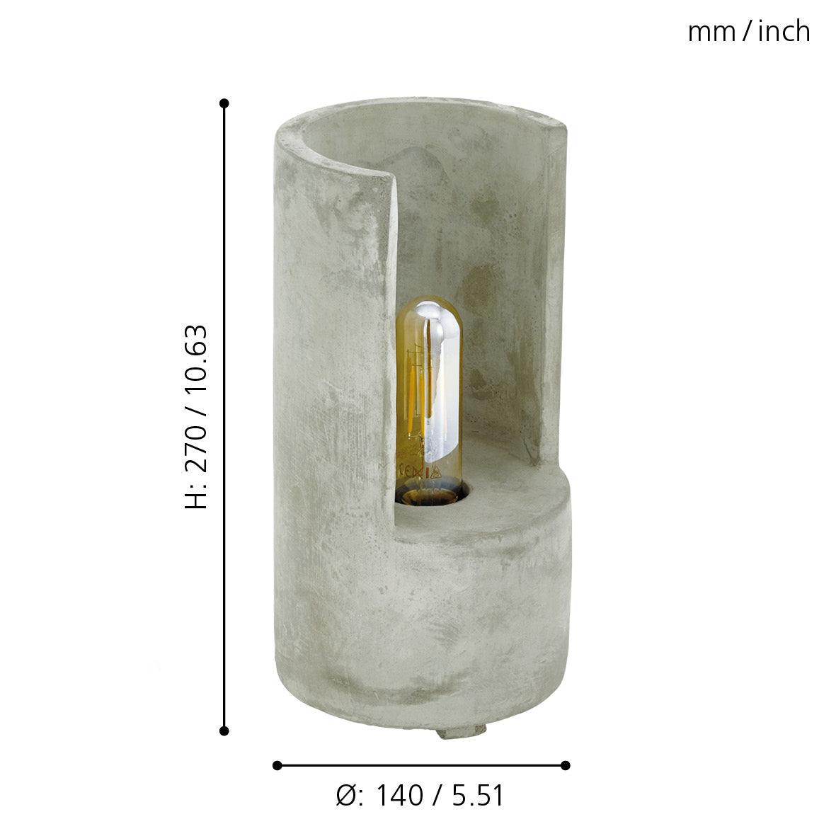 Eglo Lynton Grey Concrete Table Lamp - Modern Industrial Desk Light for Living Room, Bedroom & Office Decor - Dimmable LED Lighting for Home and Workspace