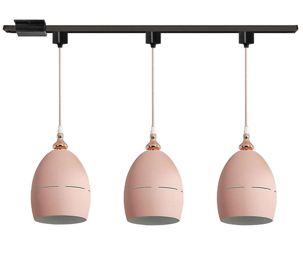 Nordic Style Macaron Pink Aluminum Track Mount Pendant Light - Modern Kitchen Island Lighting & Ceiling Fixture for Dining Room, Bar, or Living Room (1-Pack)