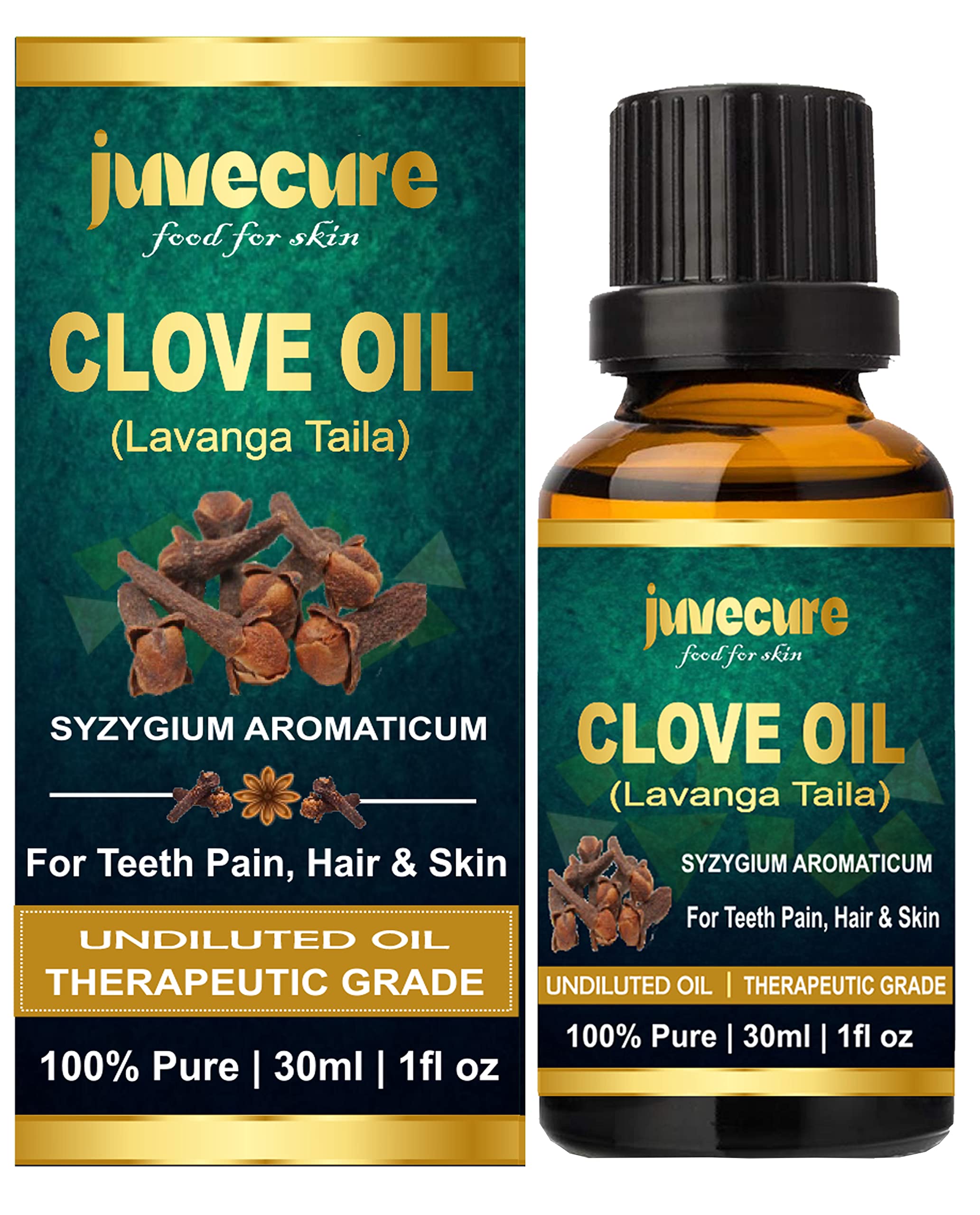 Juvecure 100% Pure Natural Clove Essential Oil - Therapeutic Grade for Teeth, Hair & Skin Care - 30ml - Perfect for Aromatherapy, DIY Beauty & Home Remedies