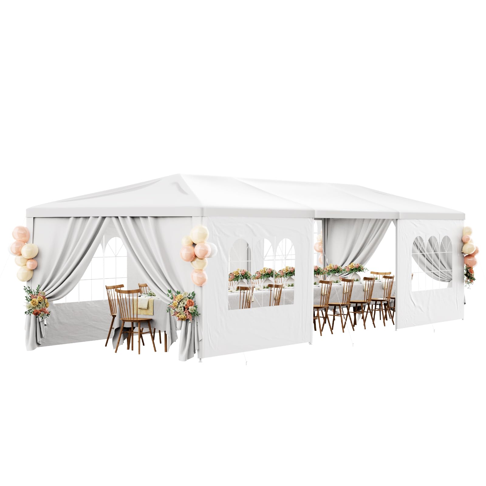 10x30 Heavy Duty Outdoor Party Tent - White Canopy with 7 Removable Sidewalls for Weddings, BBQ, Graduation & Birthday Events | Waterproof Patio Gazebo Shelter for Backyard, Garden & Commercial Use