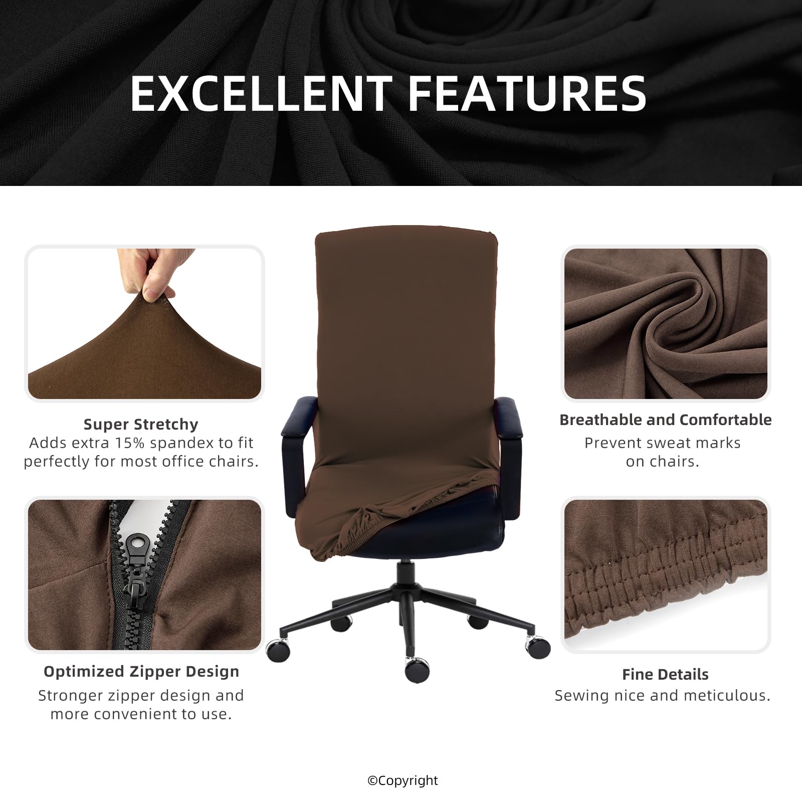 Durable Stretchable Office Chair Cover with Zipper - Universal Computer Desk Chair Slipcover - Soft Polyester Fabric for Boss & Rotating Chairs | Home Office & Workspace Protection