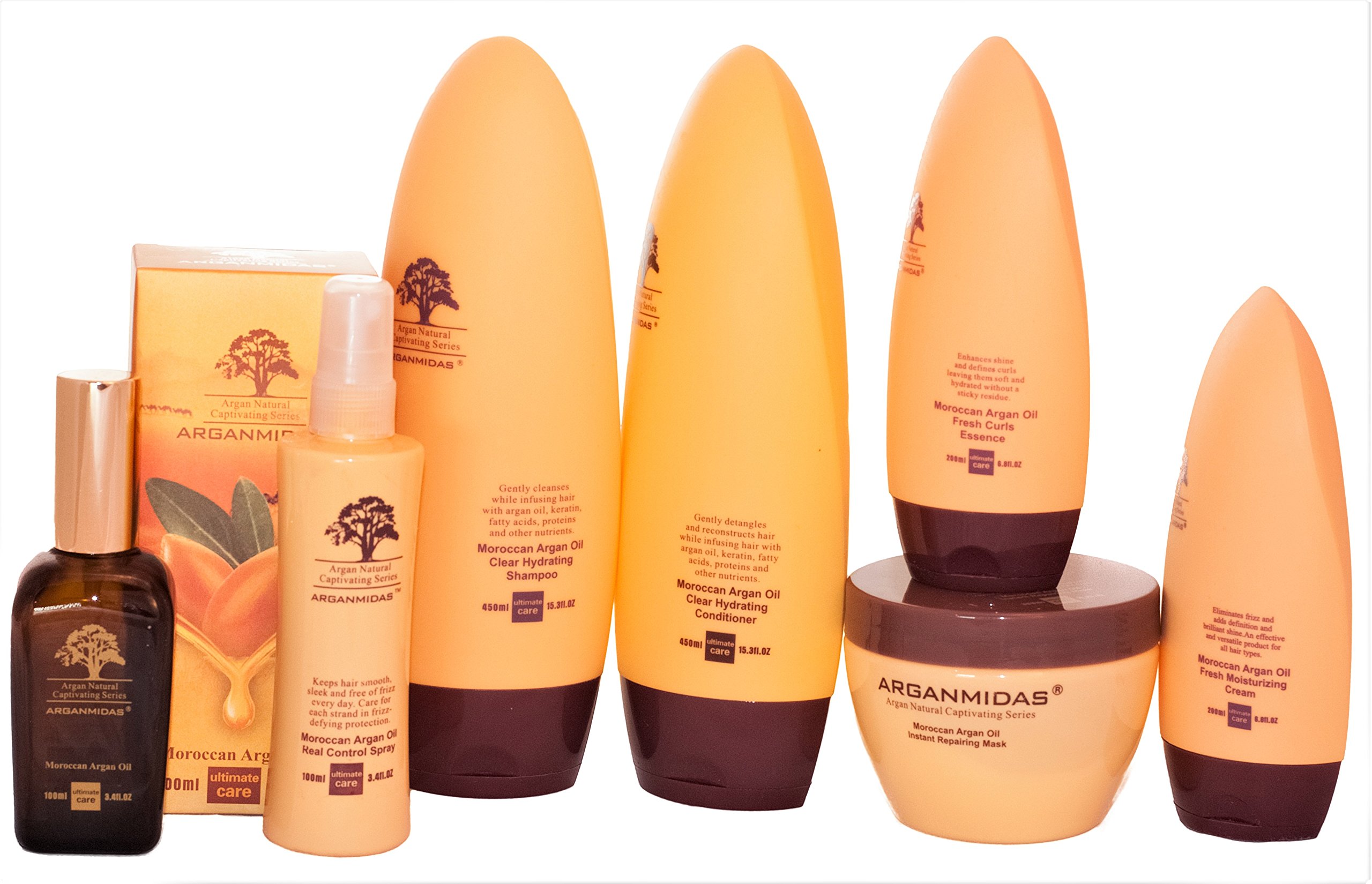 Premium Moroccan Argan Oil Hair Care Set - Hydrating Shampoo, Deep Conditioner, Nourishing Cream, Curl Enhancer, Anti-Frizz Shine Spray, Repair Mask & Hair-Body Serum for Dry, Damaged & Curly Hair - Salon Quality Treatment for Softness & Shine at Home