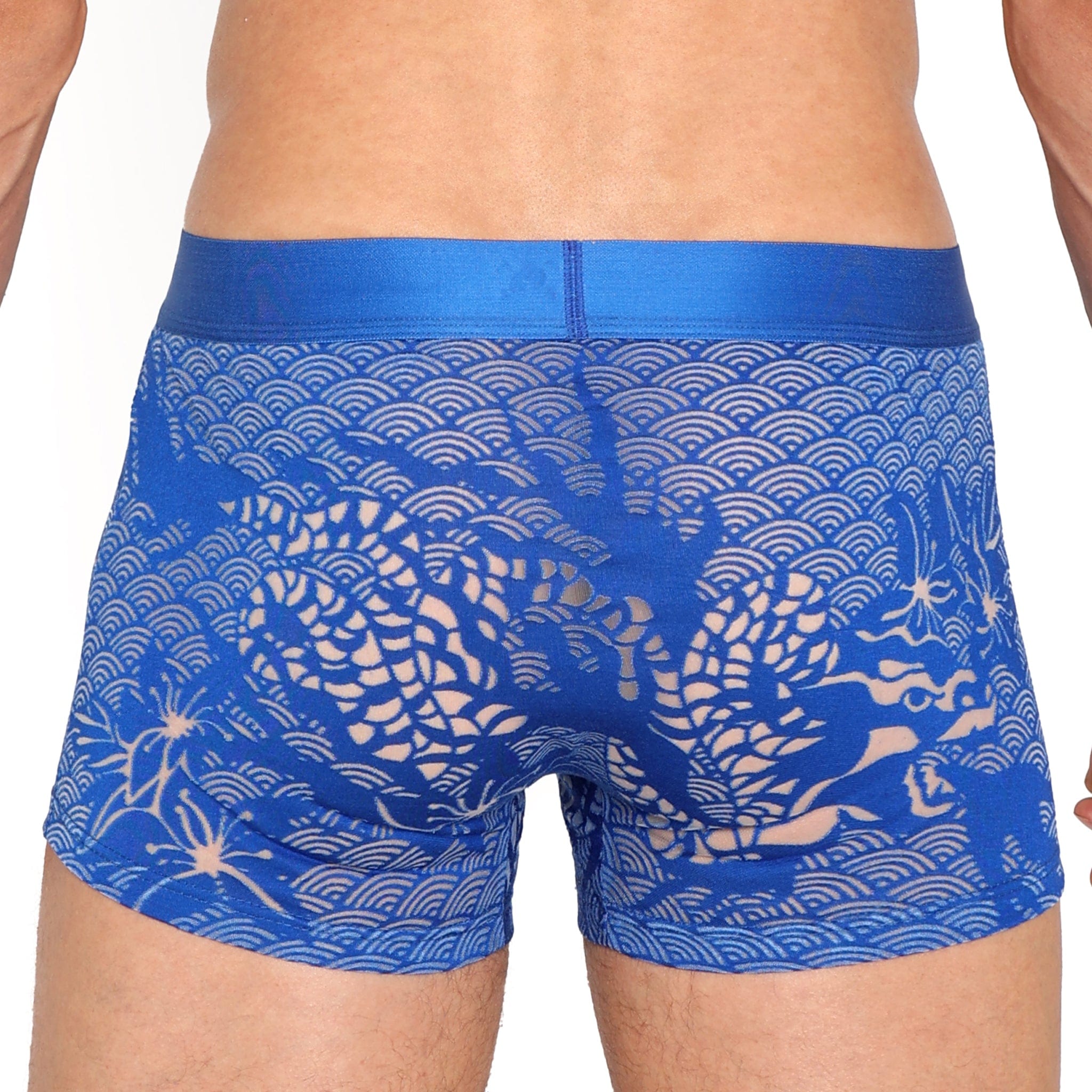 Dragon Burnout Blue Swim Trunks for Men - Quick Dry Beach Shorts with Pockets | Perfect for Swimming, Surfing, and Summer Vacations