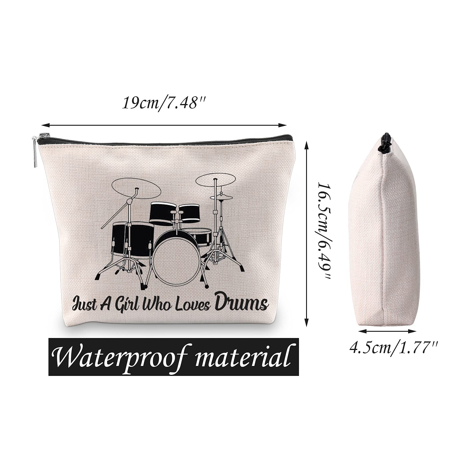 Drummer Makeup Bag - Just a Girl Who Loves Drums Cosmetic Pouch, Travel Toiletry Organizer for Musicians | Perfect Drumming Gift, Band Practice & Concert Essentials