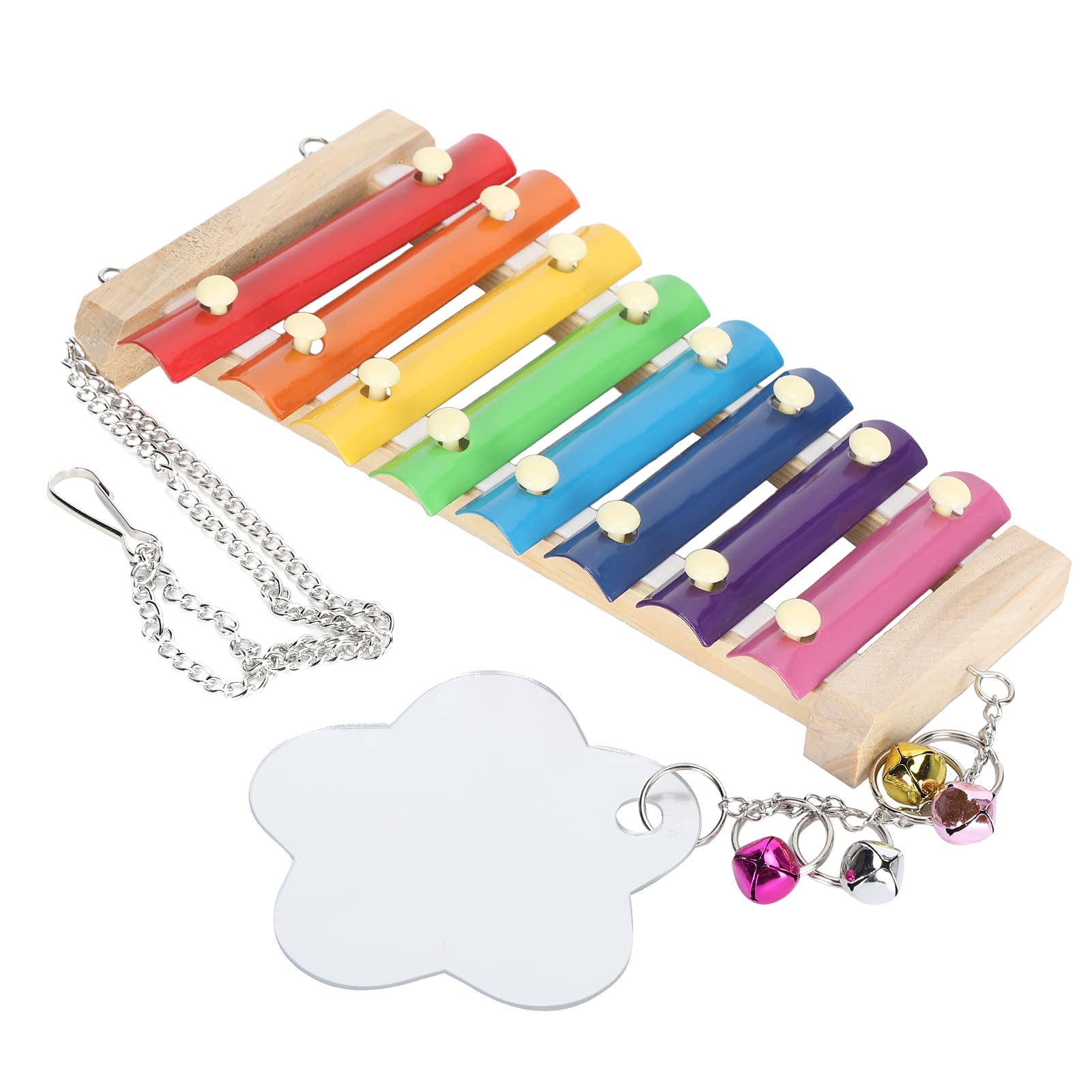 EVTSCAN Suspensible Wooden Xylophone Toy for Chickens - 8 Metal Keys Chicken Coop Pecking Toy with Grinding Stone - Fun Musical Enrichment Activity for Hens & Backyard Poultry Entertainment