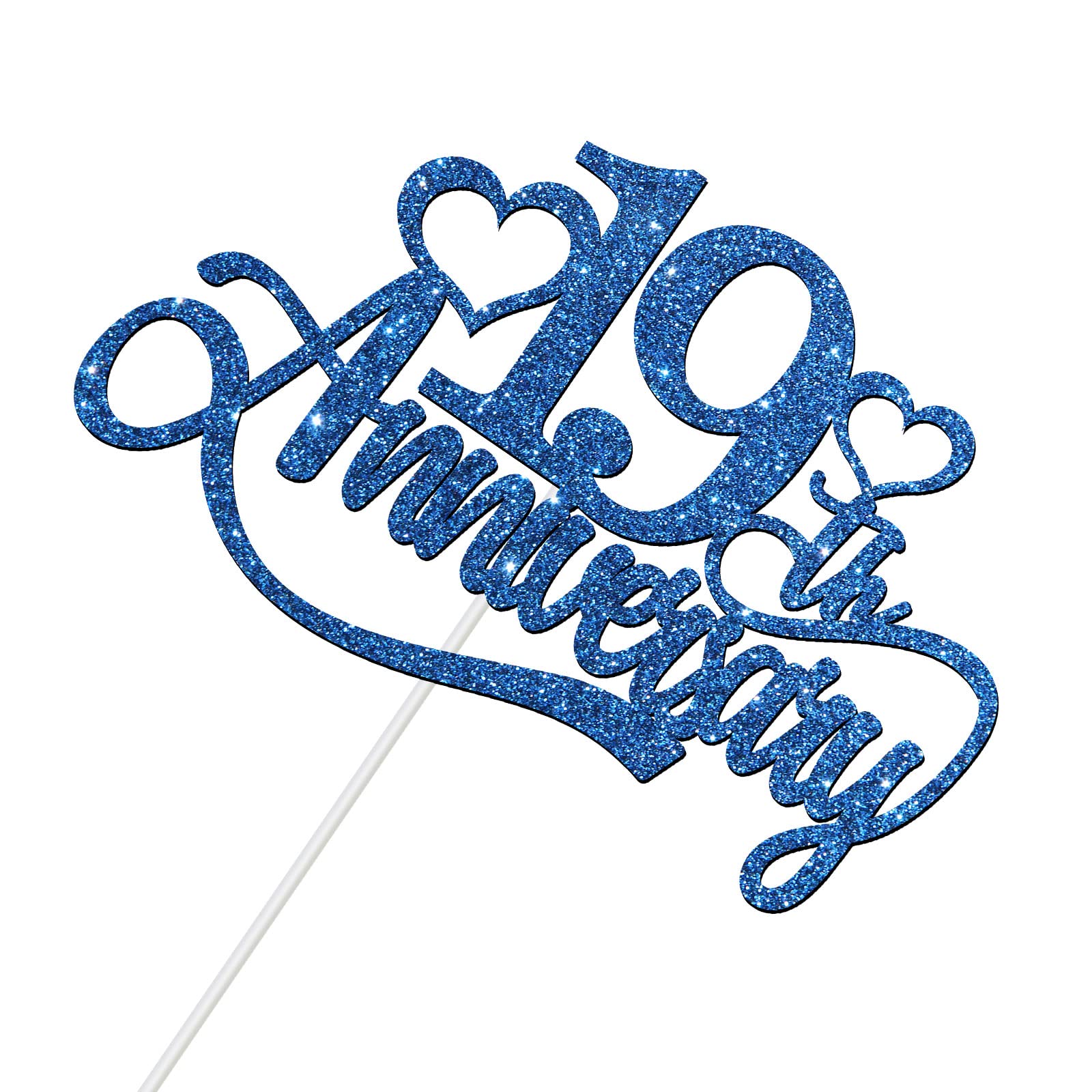 19th Anniversary & Birthday Cake Topper - Deep Blue Glitter Happy 19th Cake Decoration for Wedding & Party | Cheers to 19 Years Sign | Perfect for Anniversaries, Birthdays & Celebrations