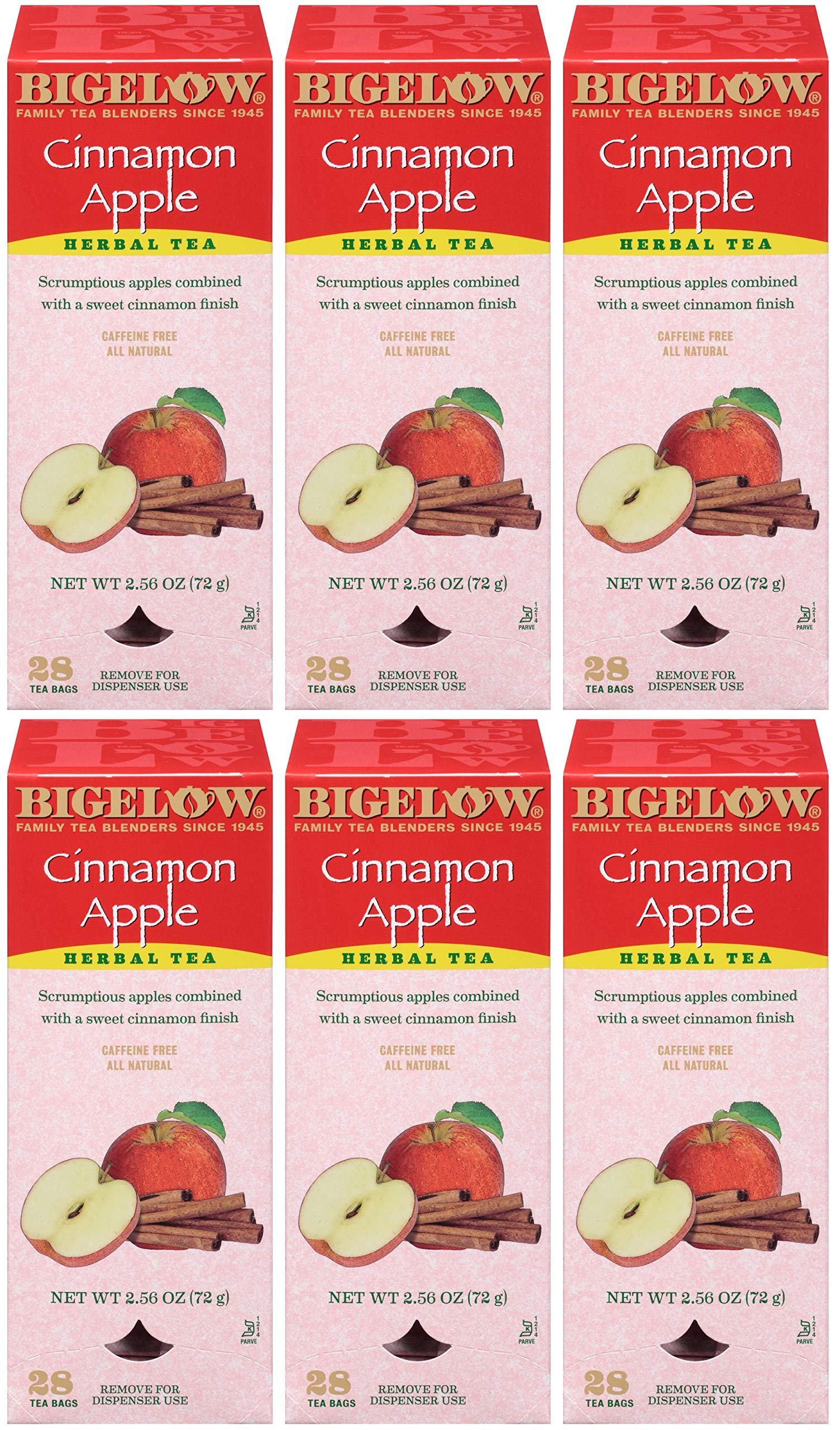 Bigelow Cinnamon Apple Hibiscus Herbal Tea Bags - 28 Count (Pack of 6) | All Natural Non-GMO Caffeine-Free Tea | Perfect for Relaxation, Afternoon Tea & Gift Giving