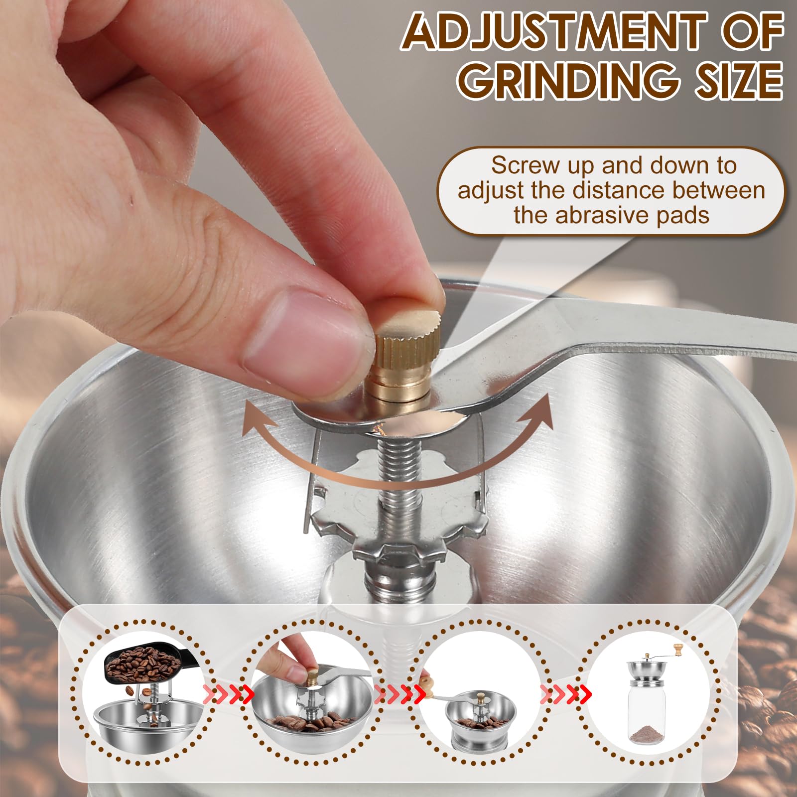 Premium Manual Coffee Grinder for Mason Jars - Stainless Steel Crank Handle & Detachable Lid - Compatible with Regular & Wide Mouth Jars (70mm) - Perfect for Camping, Travel & Home Brewing