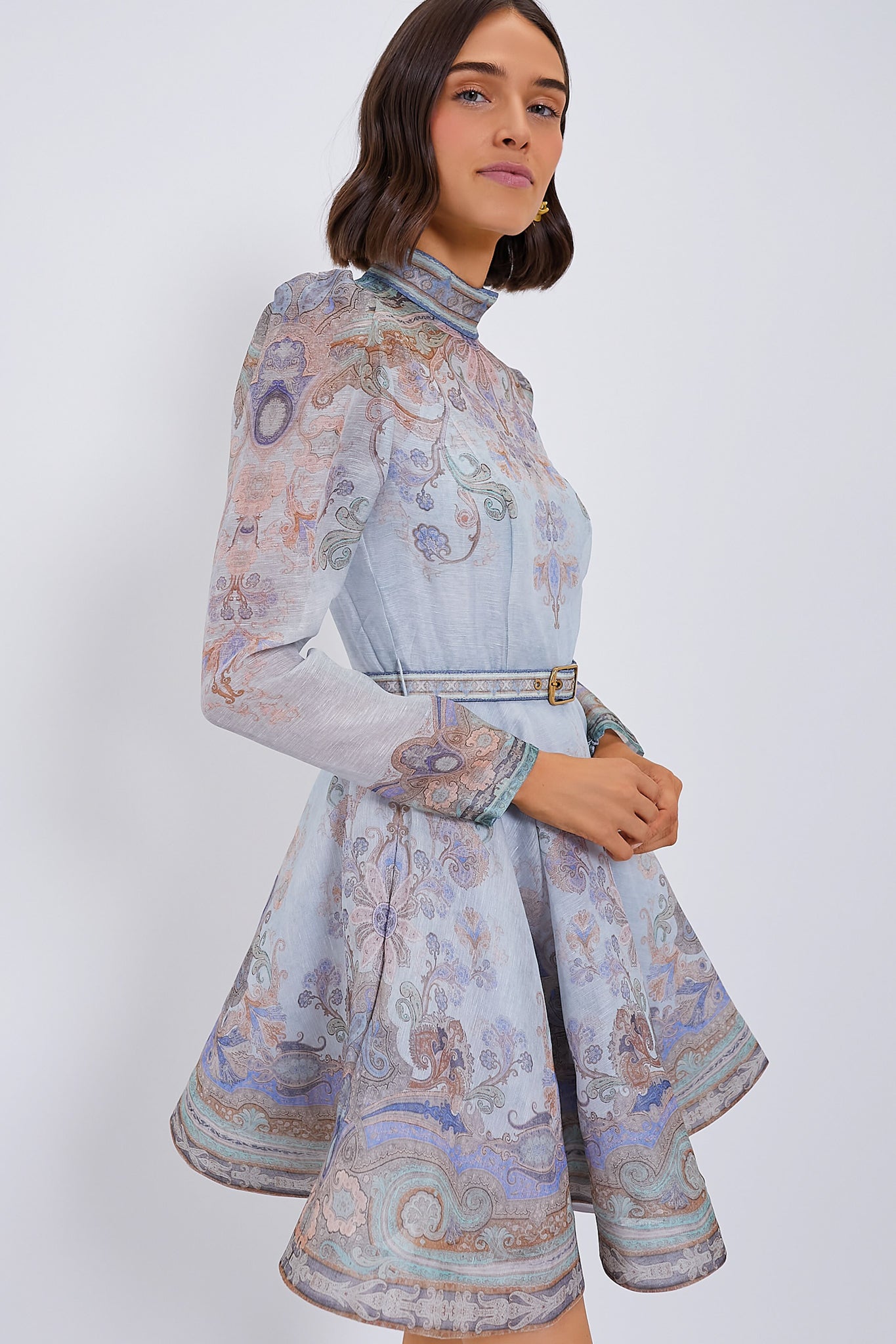 Blue Paisley Print Eden Belted Mini Dress - Flowy Summer Party Dress for Women, Perfect for Weddings, Cocktails & Date Nights