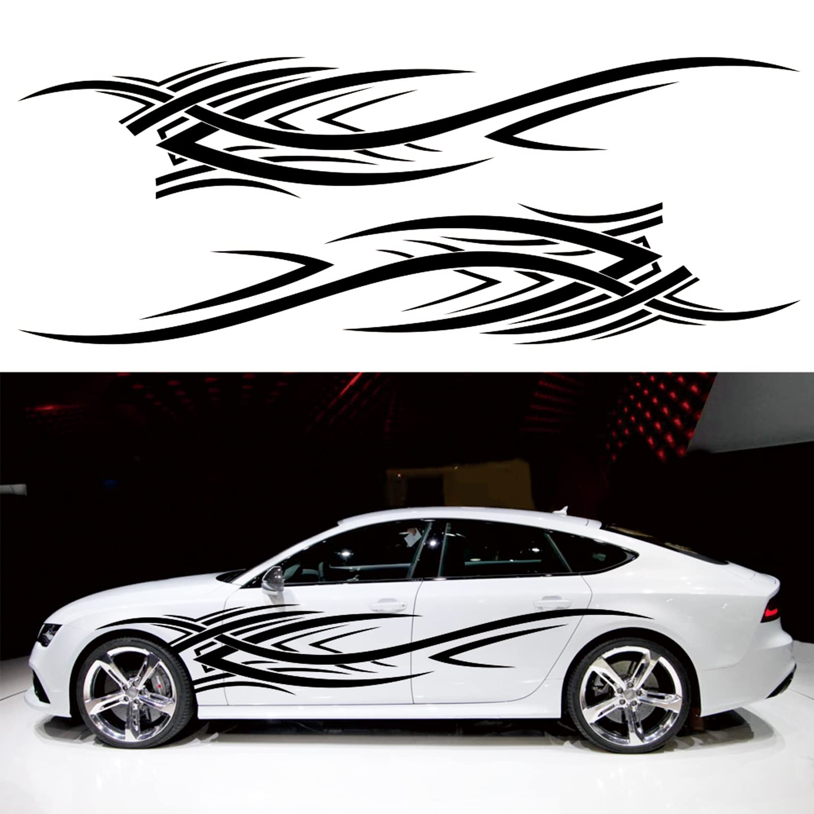 Flame Graphics Car Decals - Large Waterproof Vinyl Stickers for Truck, SUV & Off-Road Vehicles | Racing Stripes & Cool Body Stickers for Men | Perfect for Car Shows, Racing Events & Personalizing Your Ride (Black)