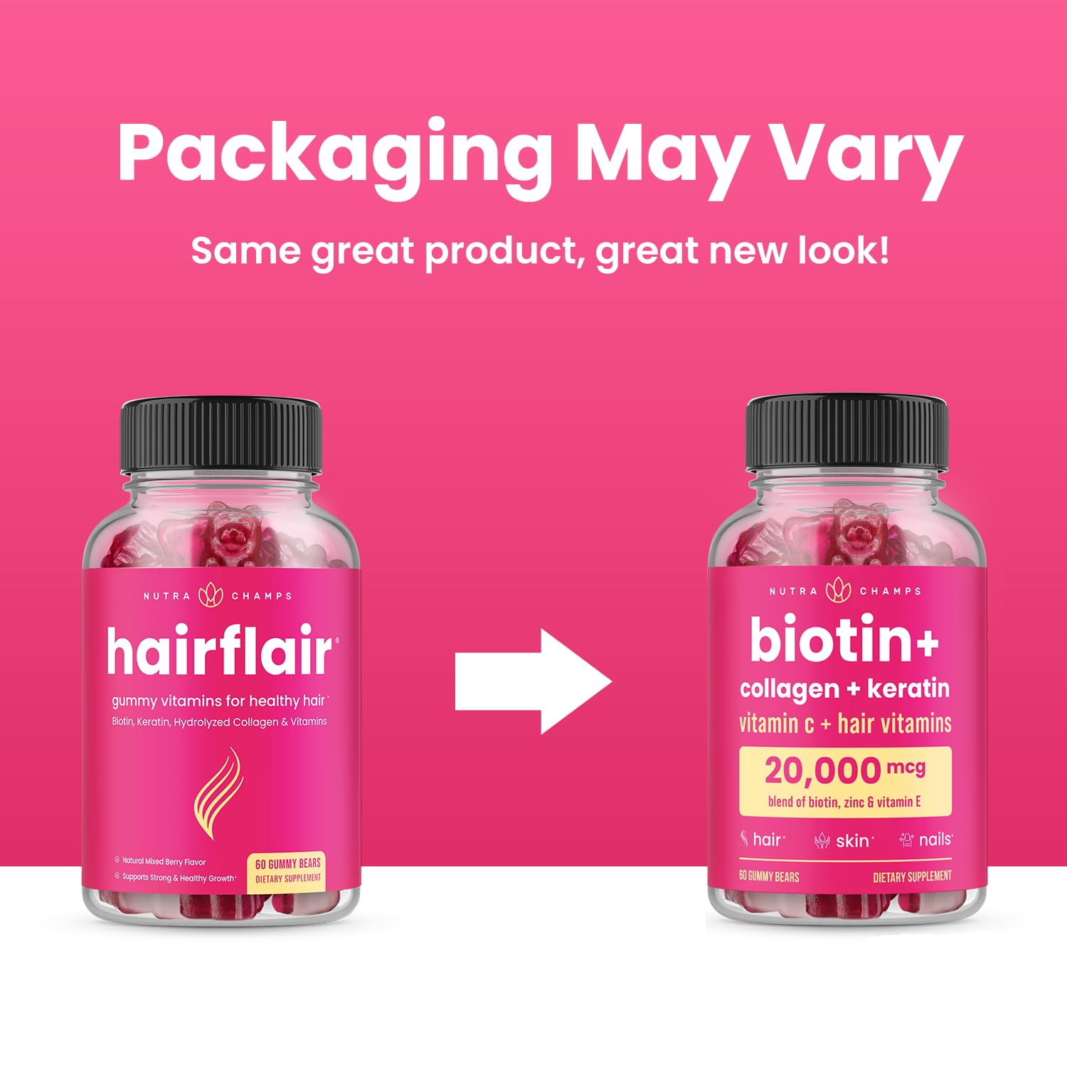 NutraChamps Biotin 5000mcg Gummies for Hair Growth, Skin & Nails - Collagen & Keratin Supplement with Vitamins, Berry Flavor, 120 Count (Pack of 2) - Supports Healthy Hair, Glowing Skin & Strong Nails - Perfect for Daily Beauty Routine & Wellness Support