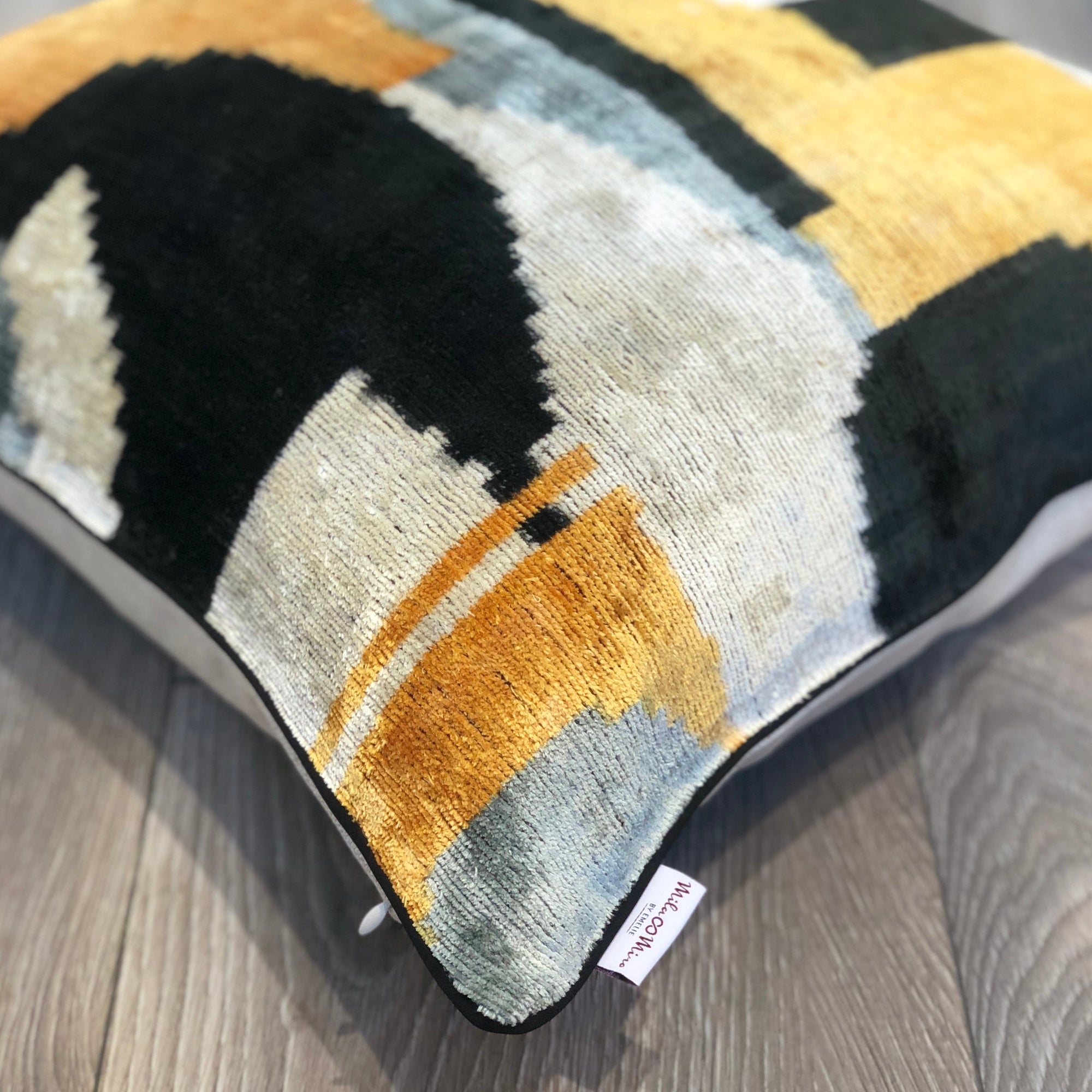 Luxury Velvet Ikat Cushion Cover - Abstract Bohemian Design Throw Pillow Case for Sofa, Bed & Home Decor | Soft Decorative Pillow for Living Room, Bedroom & Nursery