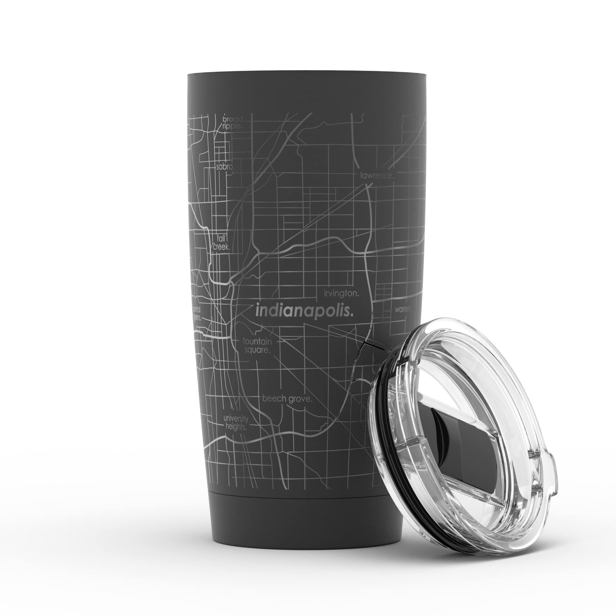 Personalized Engraved Indianapolis Indiana Map Stainless Steel Tumbler - 20oz Insulated Travel Mug for Coffee & Hot Drinks (Black) - Perfect for Commuting, Camping & Outdoor Adventures