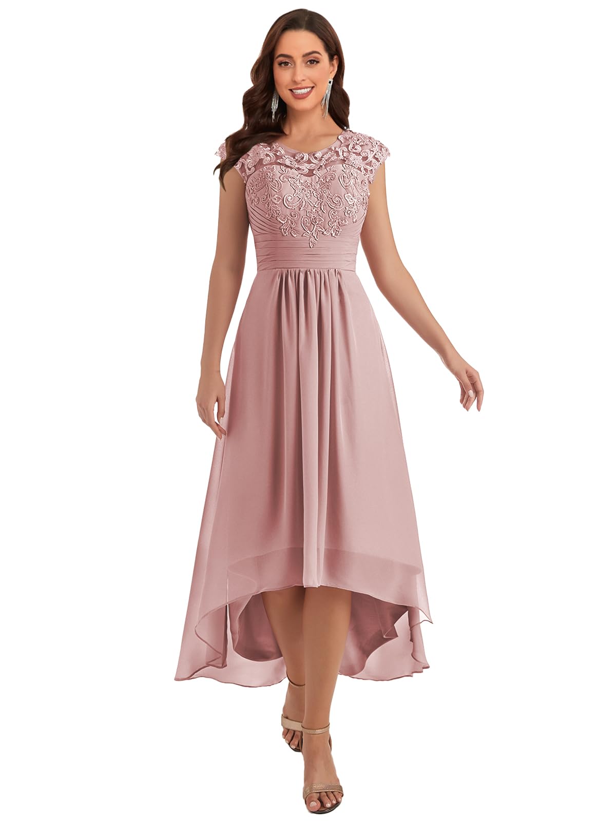 Elegant Tea Length Mother of the Bride Dresses - Lace & Chiffon Wedding Guest Gown with Pockets - Perfect for Weddings, Receptions & Formal Occasions