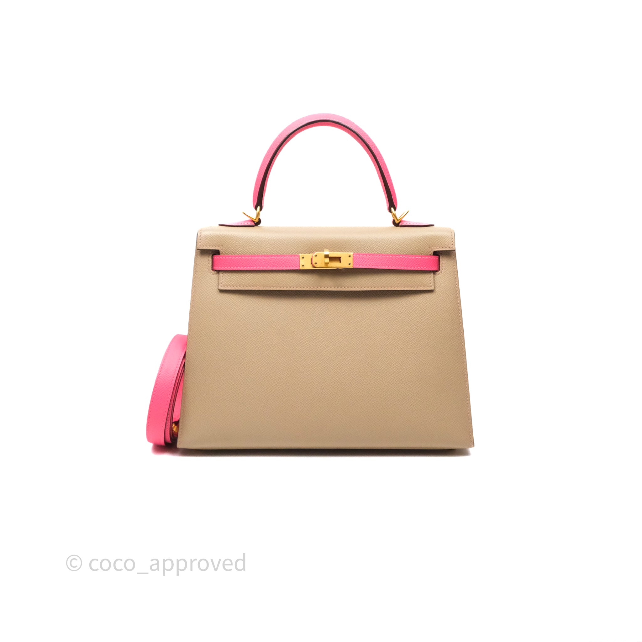 Authentic Hermès Kelly 25 Sellier Bag - Epsom Leather in Beige/Pink with Gold Hardware | Luxury Handbag for Women | Perfect for Work, Parties & Special Occasions