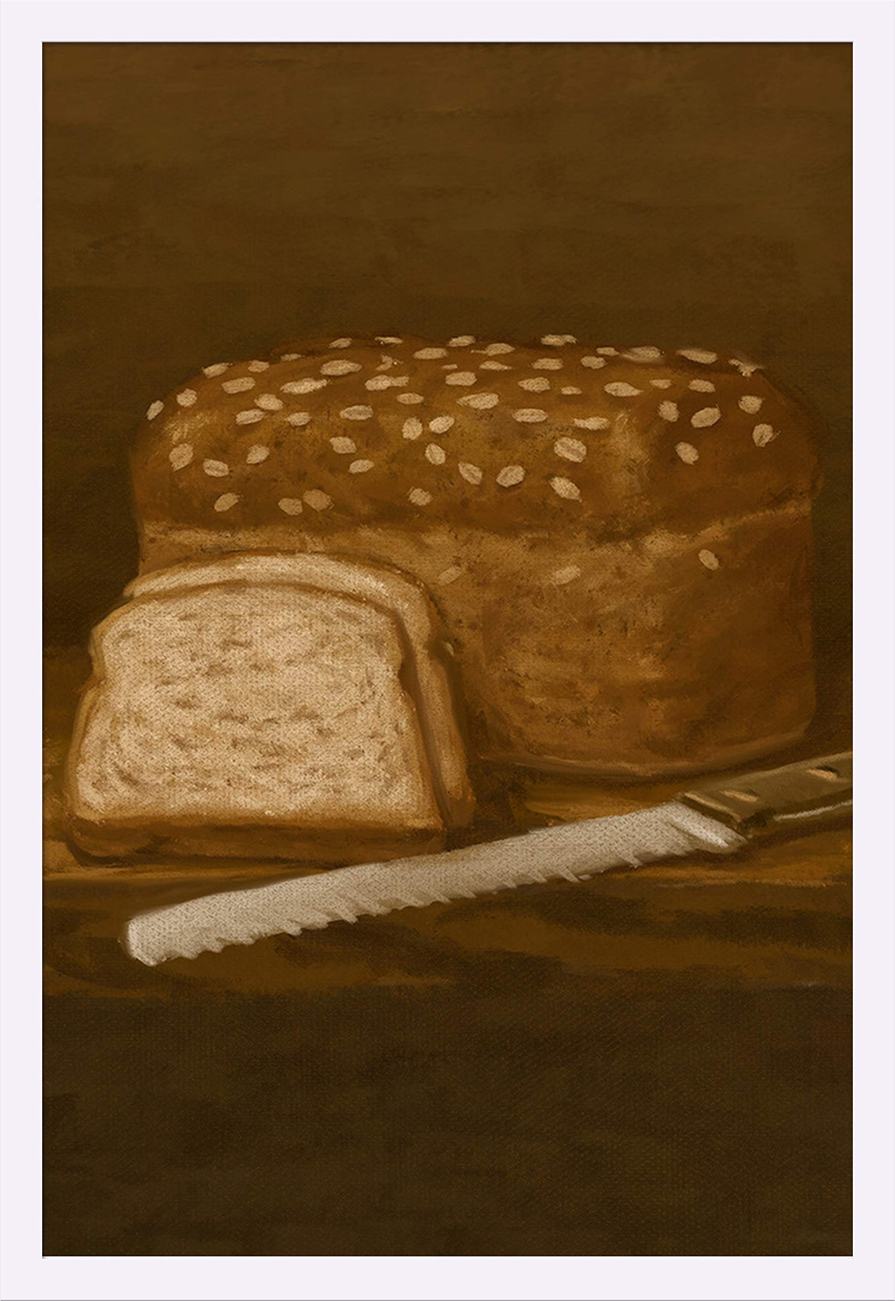 Multi-Grain Bread Oil Painting 76527 - 24x36 Giclee Art Print, Gallery Framed in White Wood - Perfect for Kitchen Decor, Dining Room Wall Art & Farmhouse Style Home Decoration