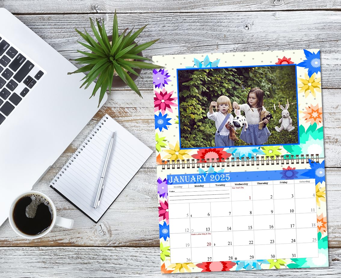 2025 Spiral-Bound Photo Frame Wall Calendar - Customizable 12-Month Desktop & Wall Planner with Geometric Design (Add Your Own Photos) - Perfect for Home Office Decor, Gift Giving & Personal Organization