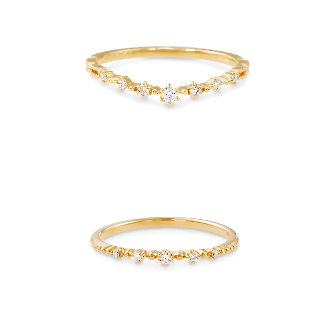 18K Gold Curved Eternity Stackable Wedding Band Ring for Women - Dainty Minimalist V-Shaped Ring for Stacking, Anniversary Gift, Bridal Jewelry | Perfect for Everyday Wear, Date Nights & Special Occasions