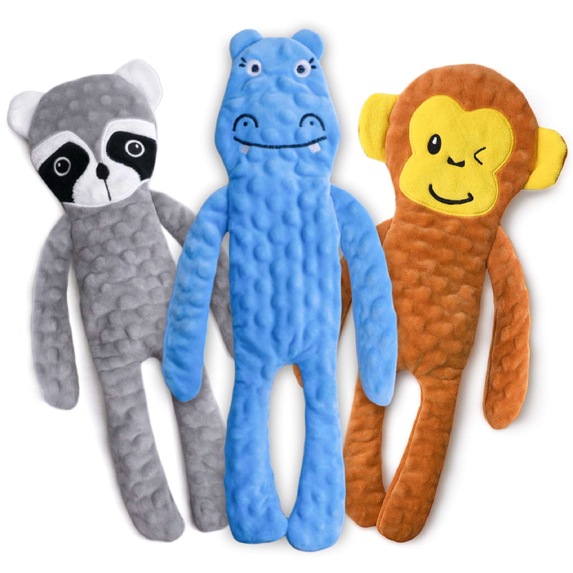 SHARLOVY No Stuffing Squeaky Dog Toys for Large Dogs - 3 Pack Crinkle Puppy Teething Chew Toys, Durable Plush Interactive Dog Chews for Aggressive Chewers | Long-Lasting Entertainment for Boredom Relief & Dental Health