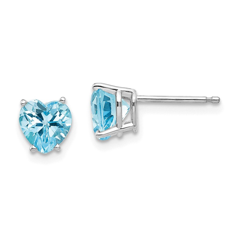 14K White Gold 6mm Heart Blue Topaz Stud Earrings for Women - Dainty Elegant Jewelry Gift for Valentine's Day, Anniversary & Special Occasions