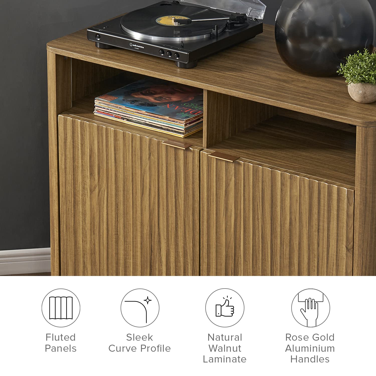 Mid Century Modern Brooklyn Corner Storage Cabinet - Buffet & Entertainment Center with Doors & Shelves, Media Cabinet for 55 Inch TV Stand - Perfect for Living Room, Home Theater & Small Space Organization