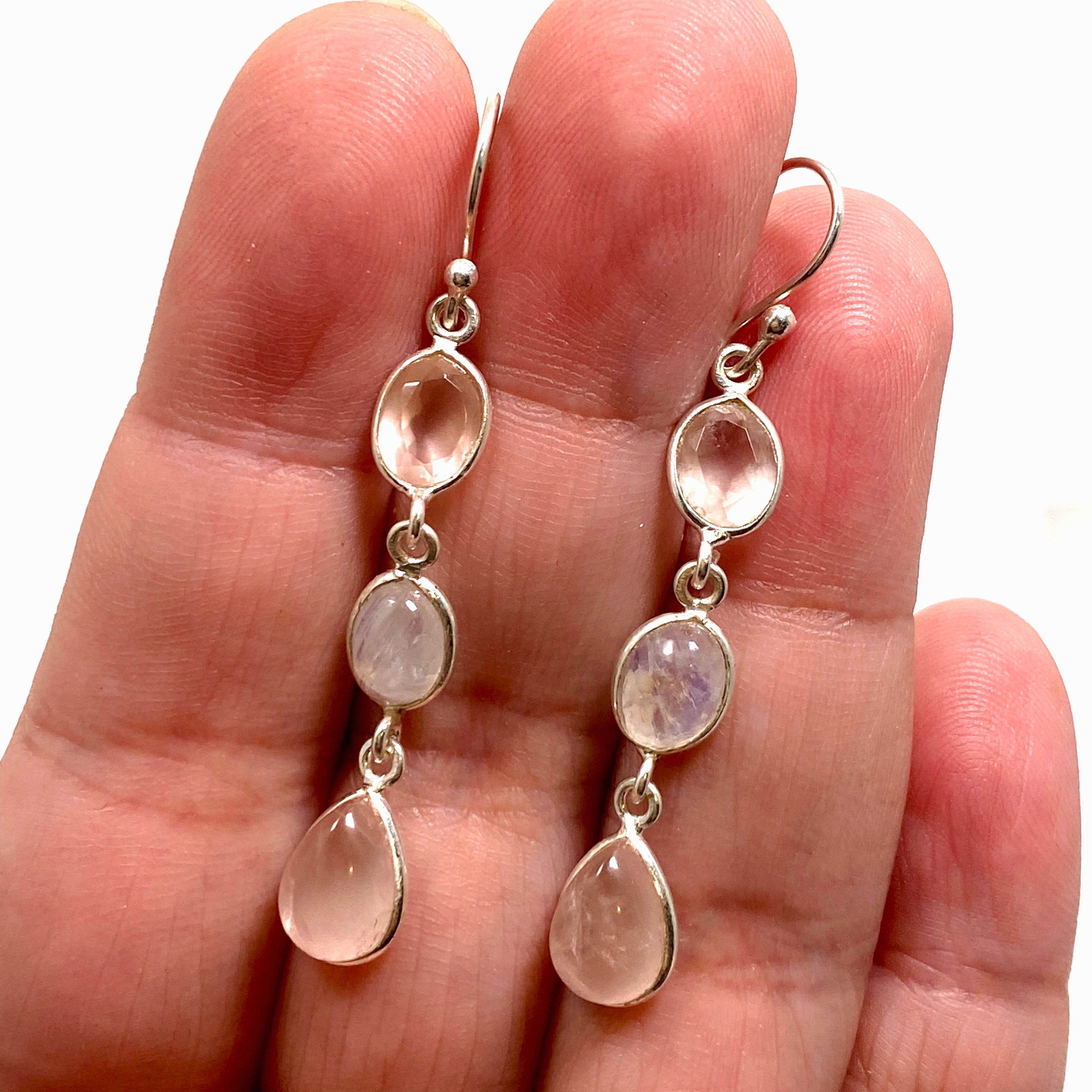 Rose Quartz and Moonstone Multi-Stone Earrings F191 - Elegant Healing Crystal Jewelry for Women, Perfect for Meditation, Yoga & Spiritual Gifts