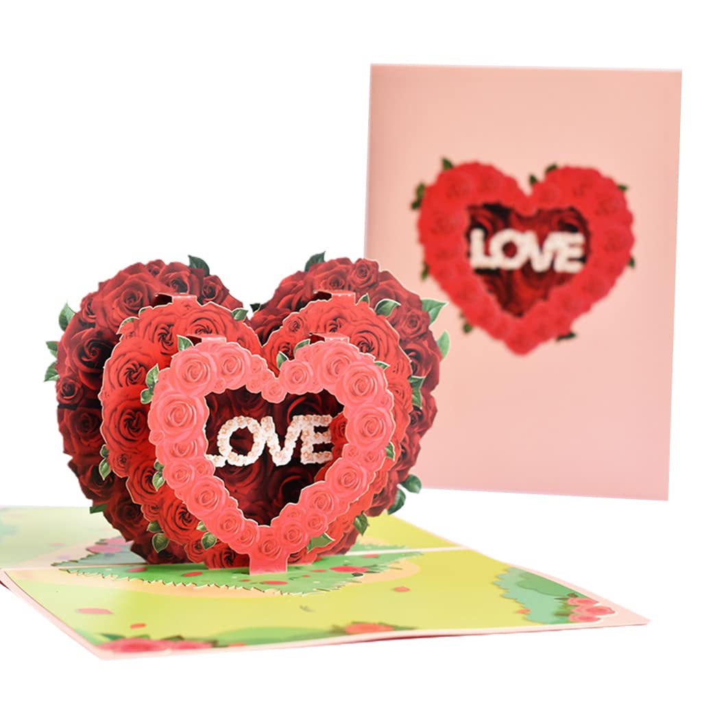 3D Pop Up Love Heart Greeting Card for Valentine's Day, Birthday, Anniversary - Romantic Card with Envelope for Wife, Husband, Couples - Perfect for Gifts, Wedding, Proposals & Special Occasions