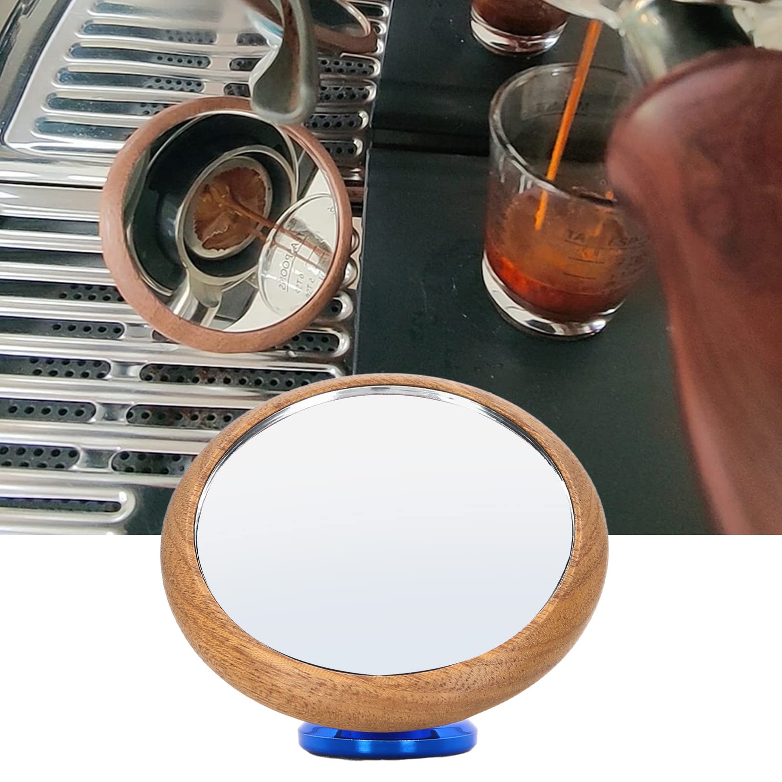 Zerodis Espresso Lens Reflective Mirror - 360° Rotatable Walnut Coffee Flow Observation Mirror for Home Barista & Cafe Bars | Perfect for Visual Extraction & Shot Monitoring (Blue)