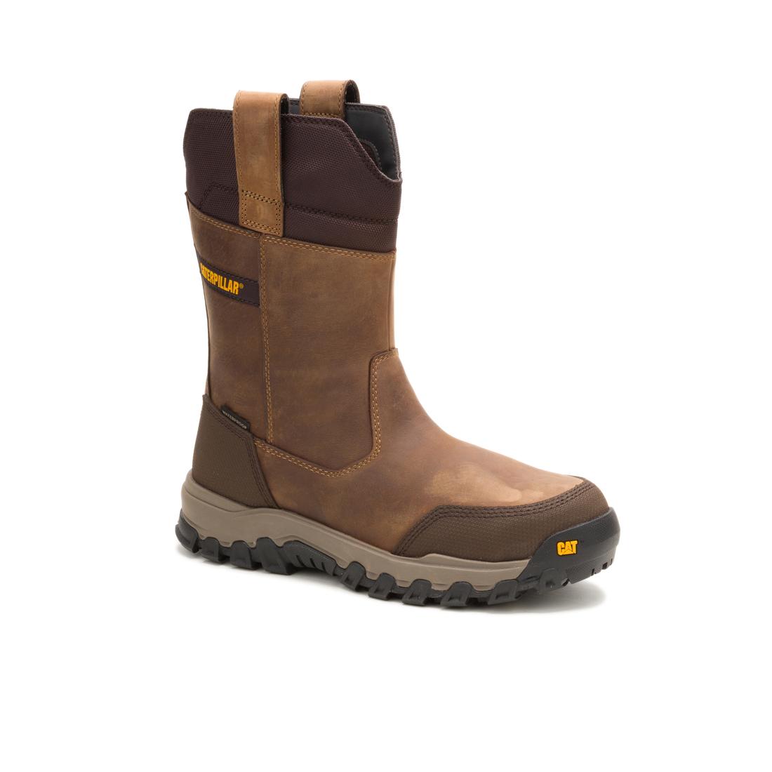 Threshold Rebound Pull-On Waterproof Steel Toe Work Boots for Men - Bison Leather - Slip Resistant & Comfortable for Construction, Warehouse & Outdoor Jobs