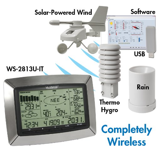 La Crosse Technology WS-2813U-IT Solar-Powered Professional Weather Station with USB Transceiver - Accurate Indoor/Outdoor Temperature Monitoring for Home, Garden & Office