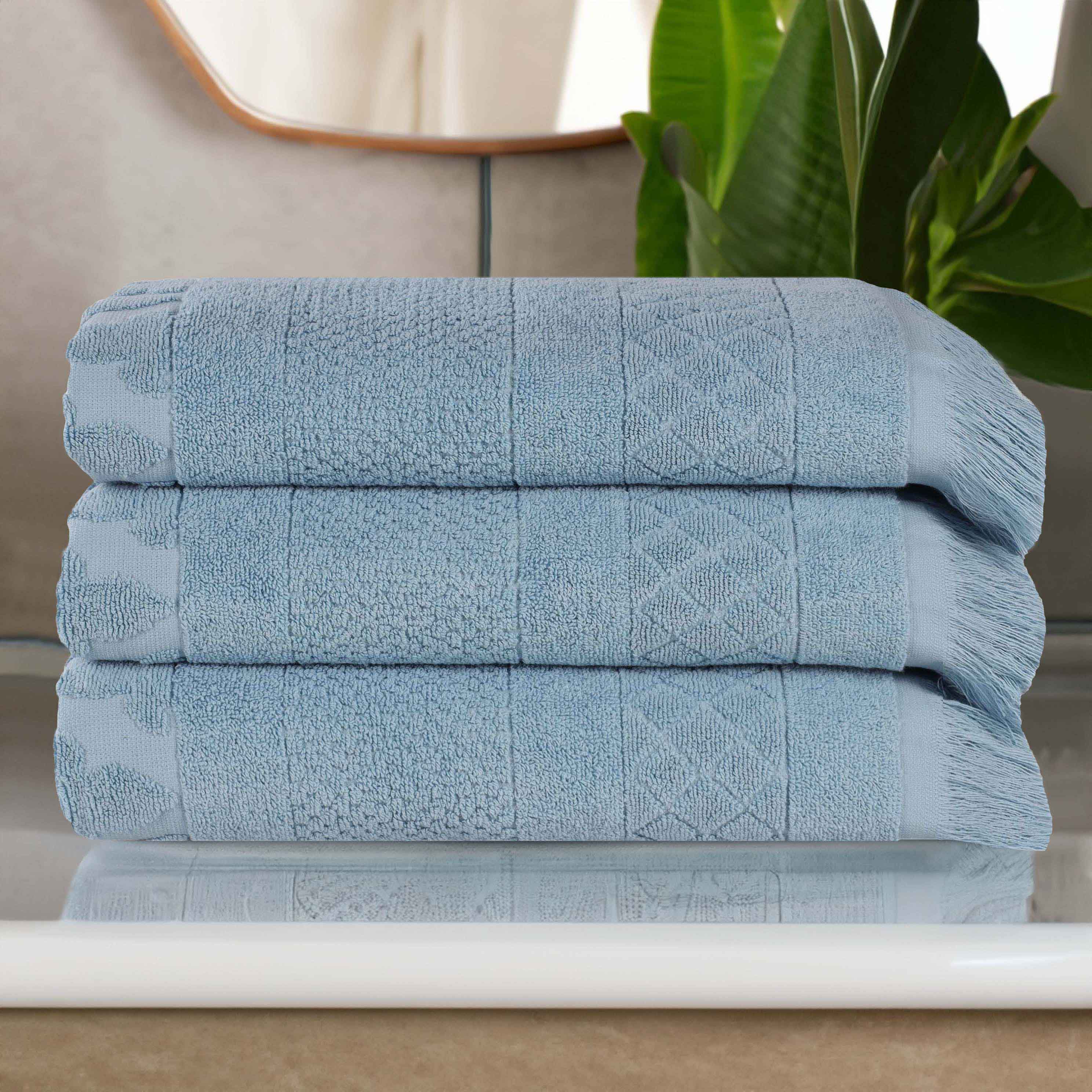 Premium Rolla Cotton Geometric Jacquard Plush Bath Towel Set - 3 Pack | Ultra Absorbent & Quick-Drying | Luxury Spa, Bathroom & Beach Towels