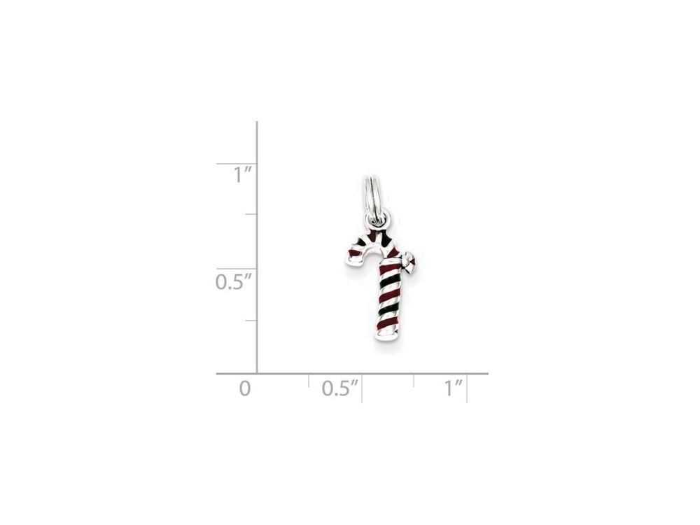 Sterling Silver Enamel Candy Cane Charm Pendant - Christmas Holiday Jewelry Gift for Women - Perfect for Tree Ornaments, Stocking Stuffers & Festive Outfits