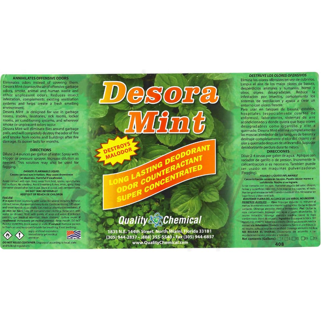Premium Desora Mint Fragrance Deodorant & Odor Eliminator - 128 oz Concentrated Spray for Home, Car, and Office - Long-Lasting Freshness - Ideal for Diluting in Quart Bottles - Eliminates Pet, Smoke, and Cooking Odors