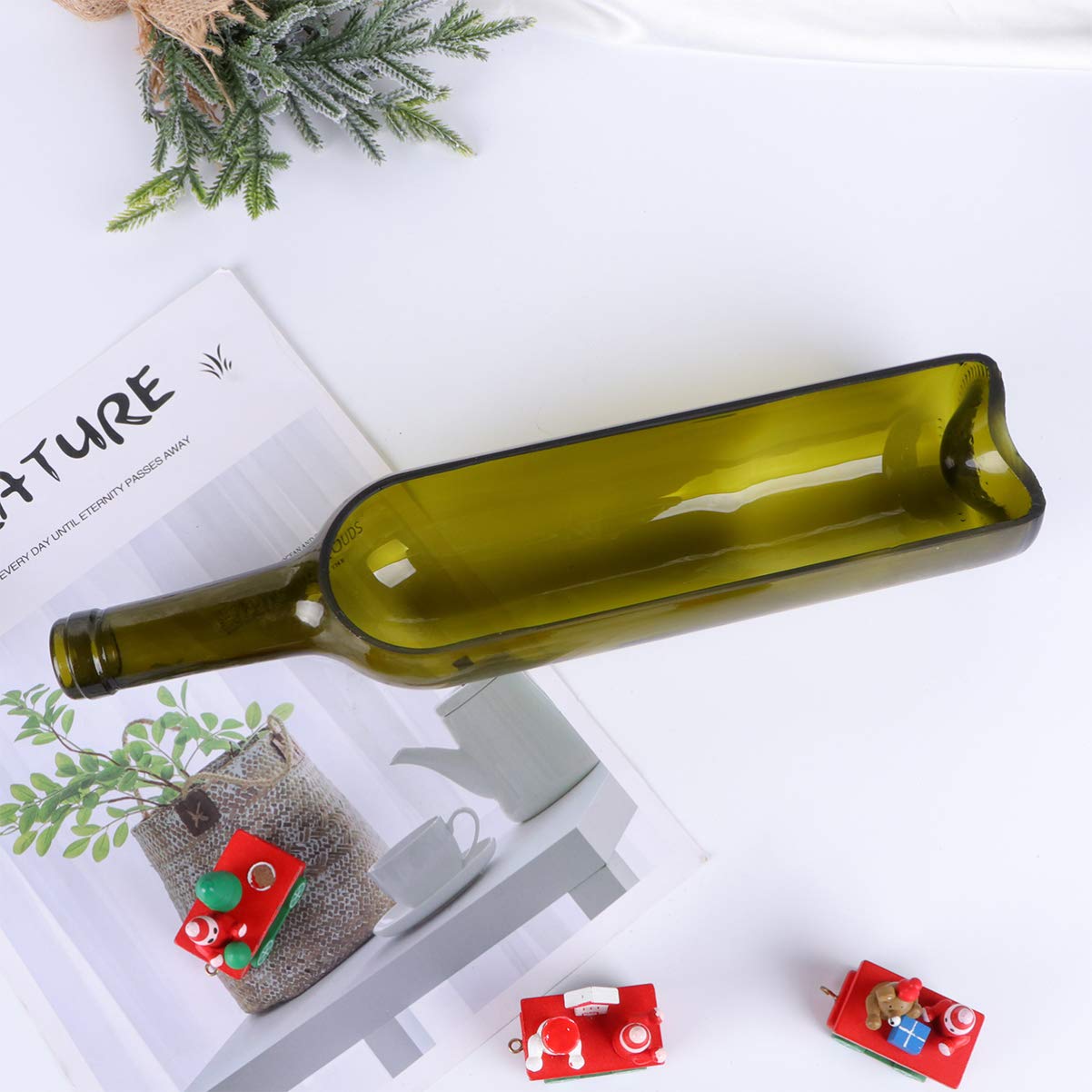 Veemoon Glass Bottle Vase Candle Holder - Handcrafted Dark Green Unique Decor for Wine Bottle, Flower Pot, Home & Wedding Centerpiece