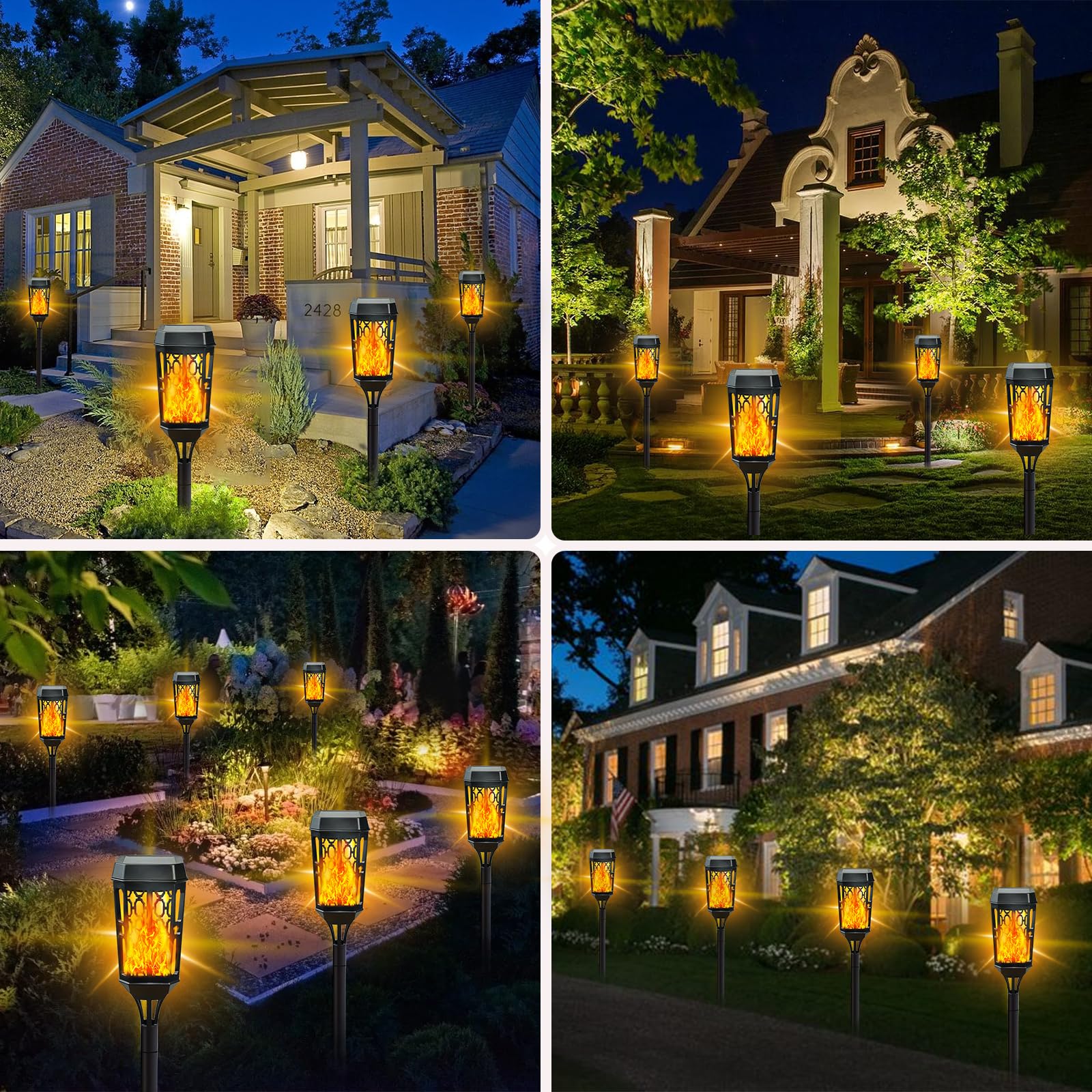 10-Pack Upgraded Solar Halloween Lights - Outdoor Solar Torch with Flickering Flame for Garden, Yard & Party Decorations | Waterproof & Weatherproof | Perfect for Halloween, Christmas, Patio, Pathway & Backyard Lighting