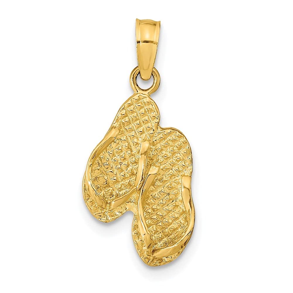 14k Yellow Gold St. George Island Reversible Flip Flops Pendant - 23mm Length & Width - Beach Jewelry for Summer Vacation & Tropical Getaways