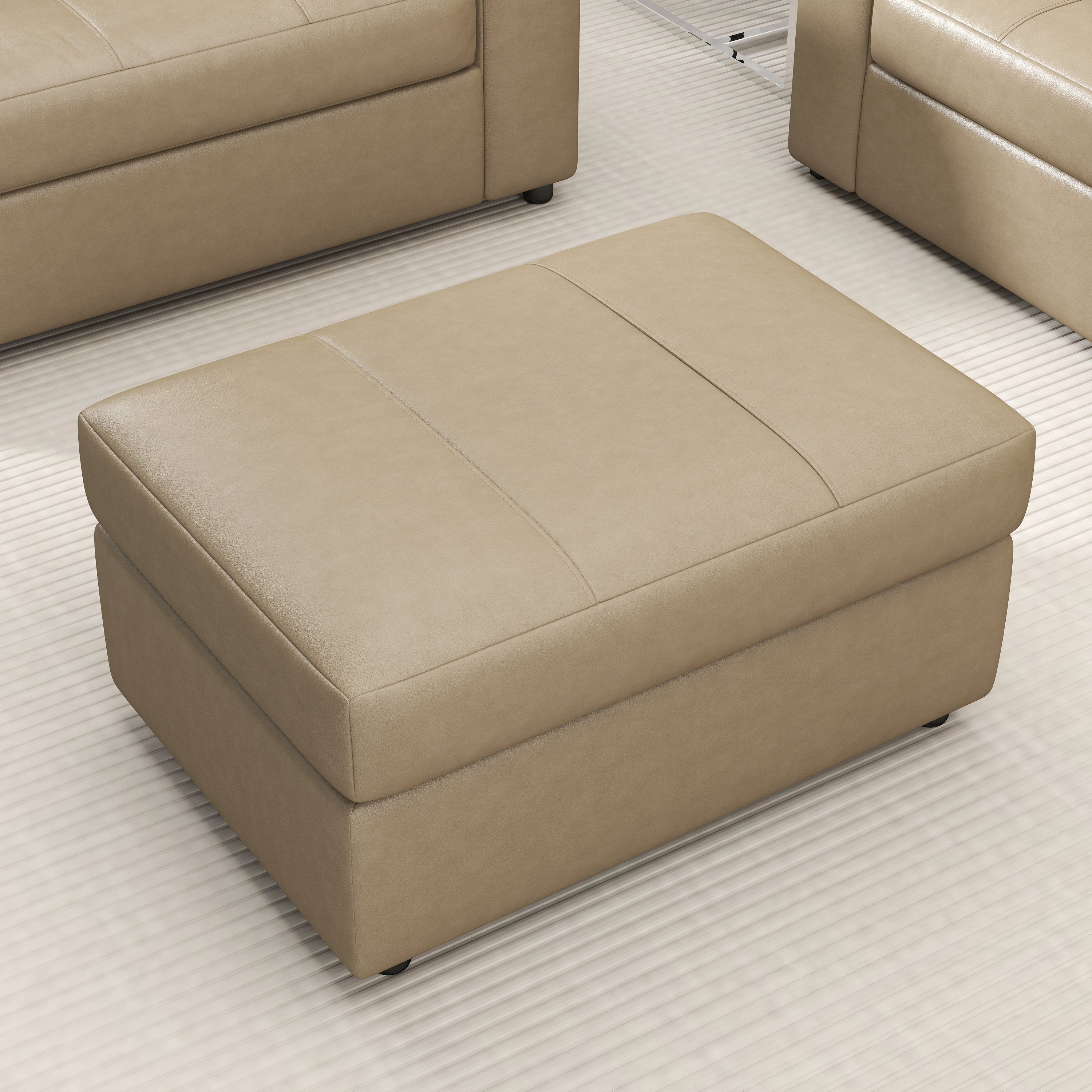 Roundhill Furniture Sakan Leather Upholstered Ottoman - Premium Leather Footrest Stool with Storage for Living Room, Bedroom & Home Decor