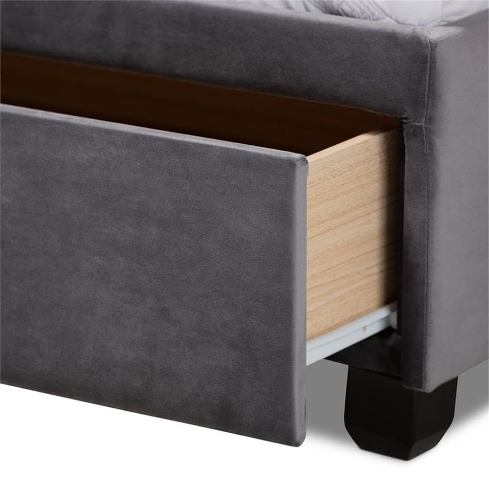 Baxton Studio Caronia Modern Grey Velvet Upholstered Queen Platform Storage Bed with 2 Drawers - Perfect for Small Bedrooms & Guest Rooms