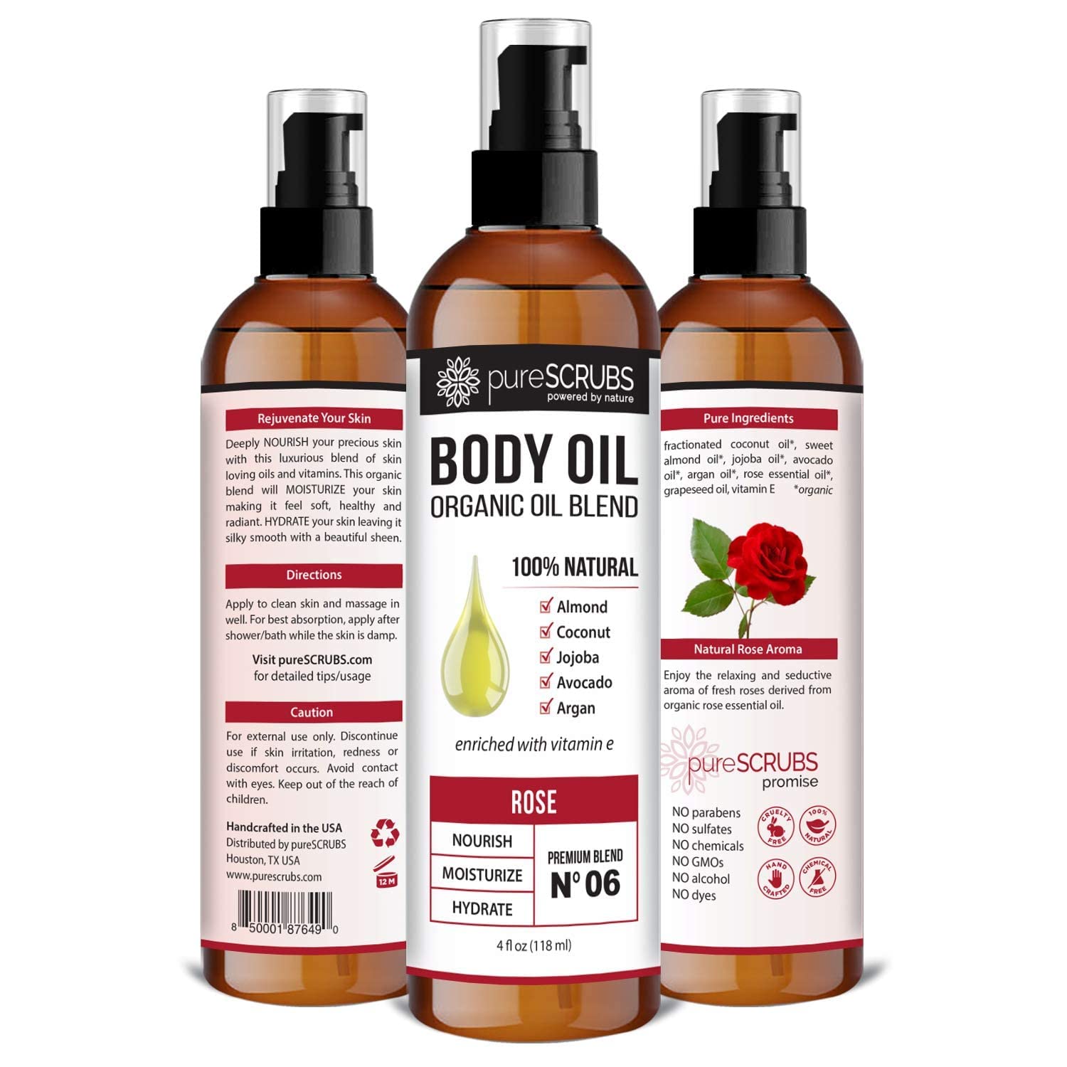 PureSCRUBS Exfoliating Rose Body Scrub & Hydrating Rose Body Oil Set - Natural Skincare Duo for Smooth, Glowing Skin | Perfect for Dry Skin Care & Spa Day at Home