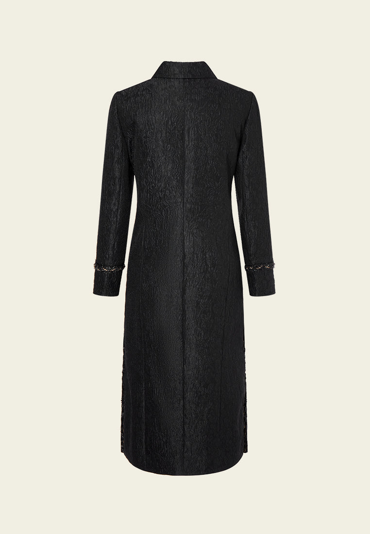 Double Breasted Embossed Pattern Maxi Coat for Women - Elegant Long Winter Trench Coat with Belt - Perfect for Office, Dating & Formal Occasions