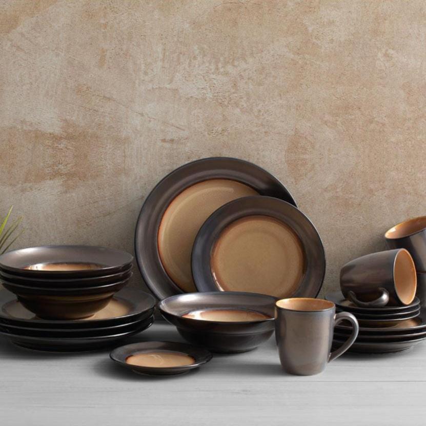 Premium Sandstone Dinnerware Set - Elegant & Durable Stoneware Plates, Bowls & Mugs for Everyday Dining, Outdoor Picnics & Restaurant Use