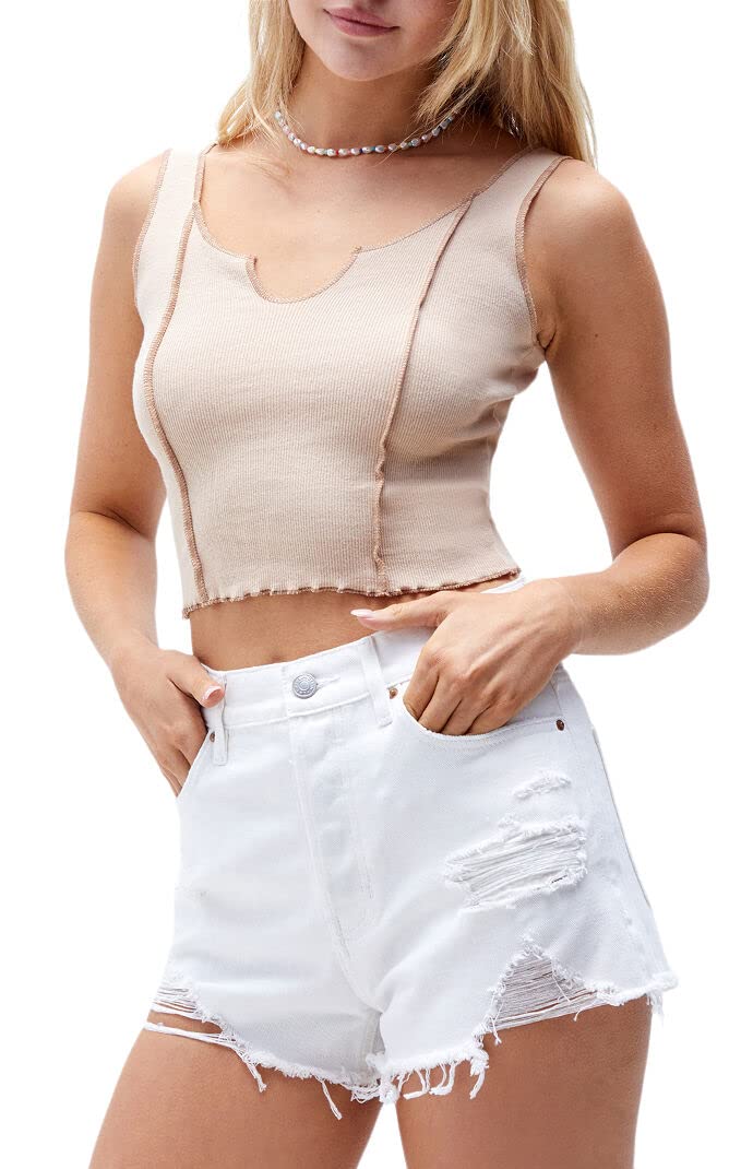 PacSun Women's Vintage White Distressed High Waisted Denim Shorts | Retro Ripped Jean Shorts for Summer | Perfect for Beach, Music Festivals & Casual Outfits