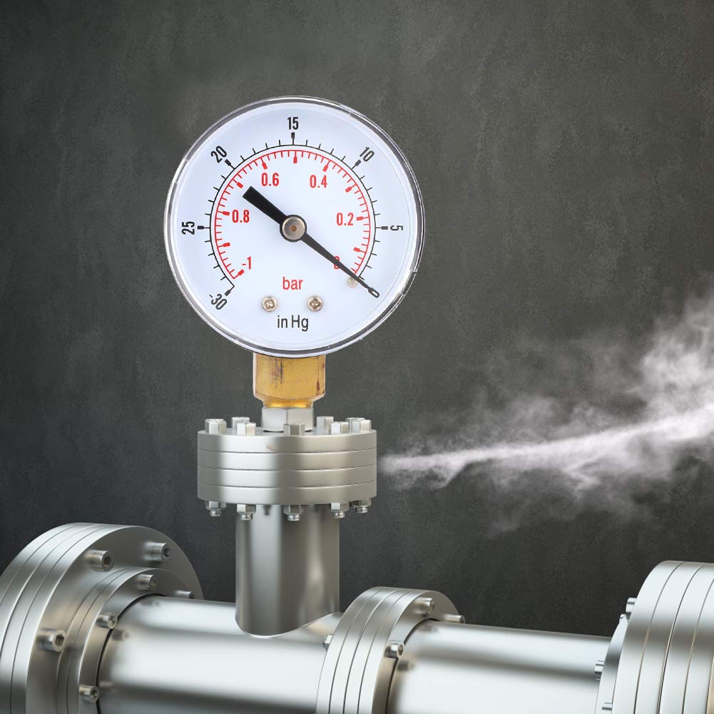 Air Vacuum Gauge 1/8 BSPT Connection - Accurate Pressure Measurement Tool for Water, Gas & Oil Systems | Ideal for Automotive, HVAC & Industrial Applications