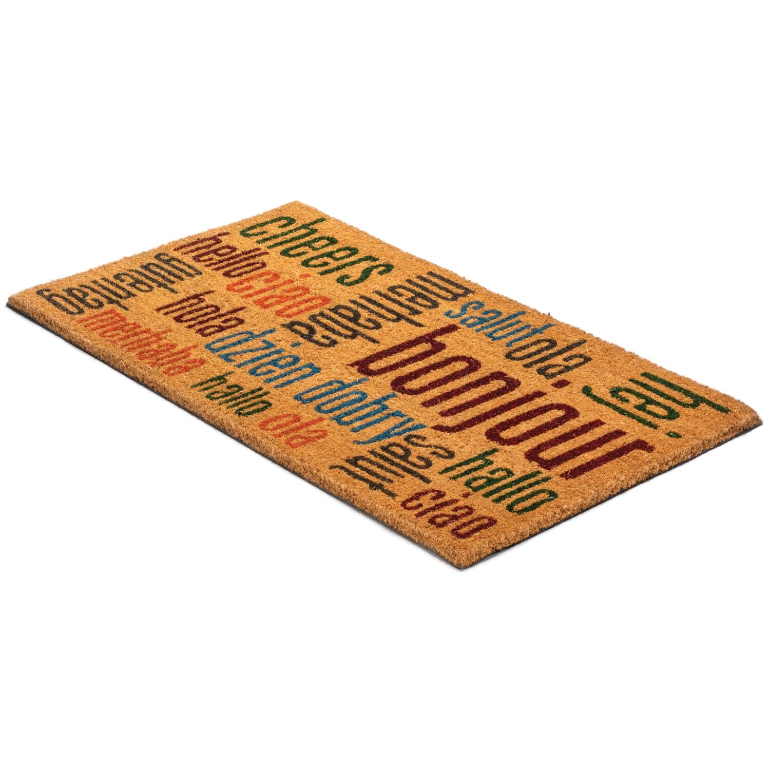 Notrax Multi-Lingual Hello Doormat - Vinyl-Backed Natural Coir Entry Mat for Indoor/Outdoor Use - 18x30 Inches (C12S1830HW) - Perfect for Home, Office & Apartment Entrances