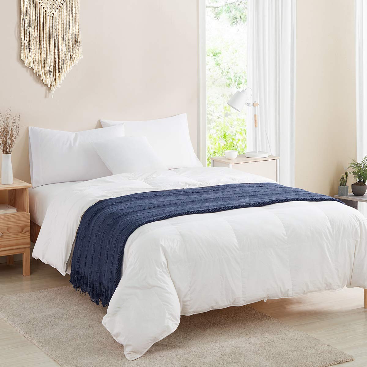 BOURINA Navy Blue Knitted Throw Blanket 50x90 Inches - Soft Textured Solid Blanket for Sofa, Couch, Bed | Cozy Home Decor, Perfect for Living Room, Bedroom & Gifts