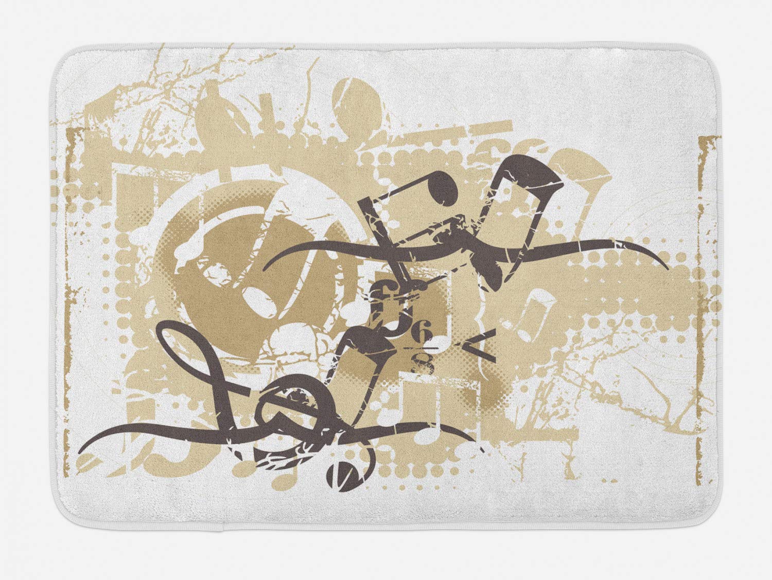 Ambesonne Grunge Music Bath Mat - Non-Slip Plush Bathroom Rug with Neutral Tone Print, 30.2 x 20 Inches, White Seal Brown - Perfect for Rock Music Fans & Vintage Style Bathroom Decor